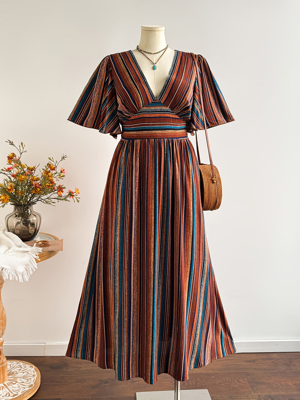 Robe maxi grande taille, trois imprimés en viscose mate
