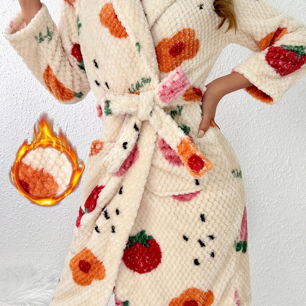 Peignoir grande taille, manches longues, chaleur d'hiver — matière : polyester