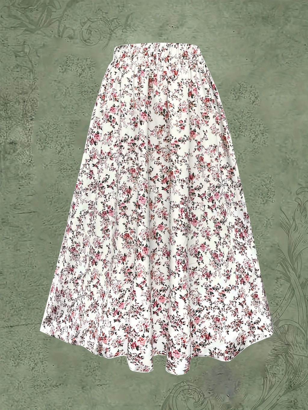 Jupe grande taille à imprimé fleuri, coupe évasée, allure élégante, vue de profil