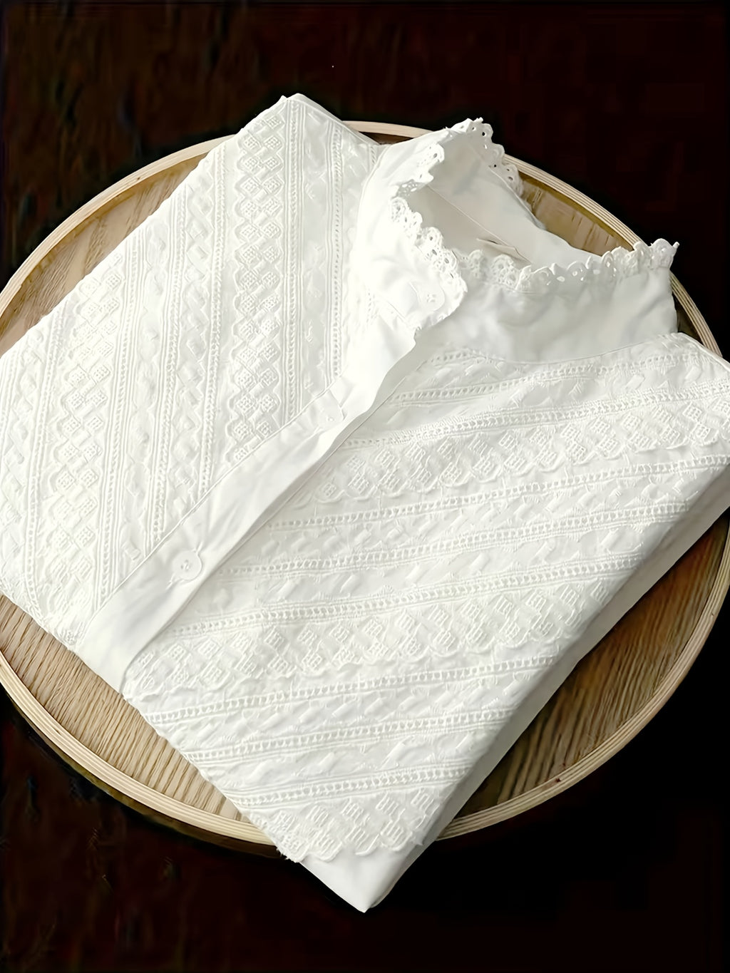 Blouse grande taille en dentelle, dentelle contrastée, effet ajouré — matière : polyester