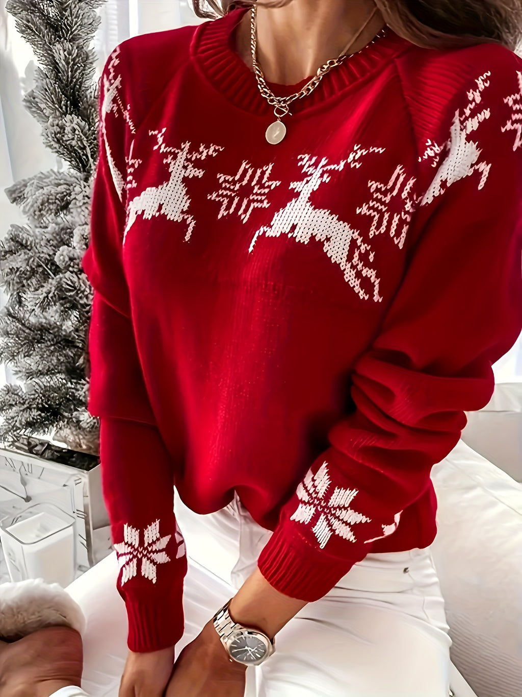 Pull grande taille, col rond, toucher moelleux, chaleur d'hiver, porté de face