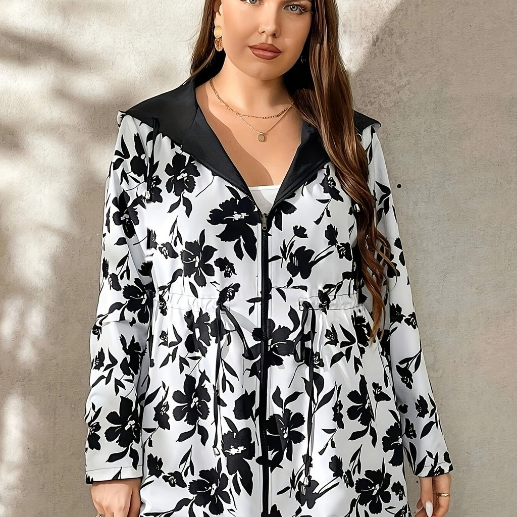 Veste grande taille, capuche, poches plaquées, esprit décontracté — matière : polyester