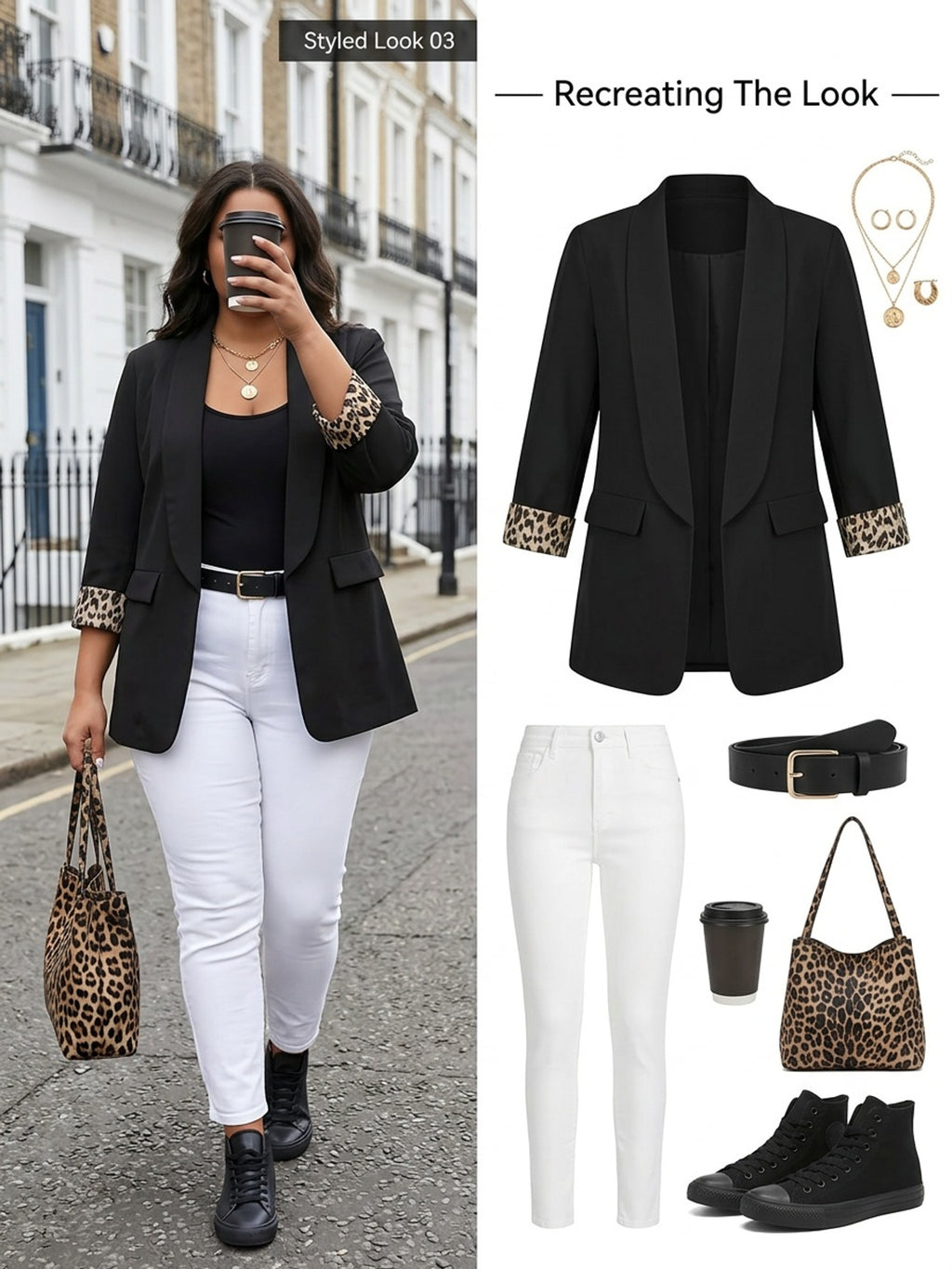 Blazer grande taille à imprimé léopard, coupe oversize, vu de dos