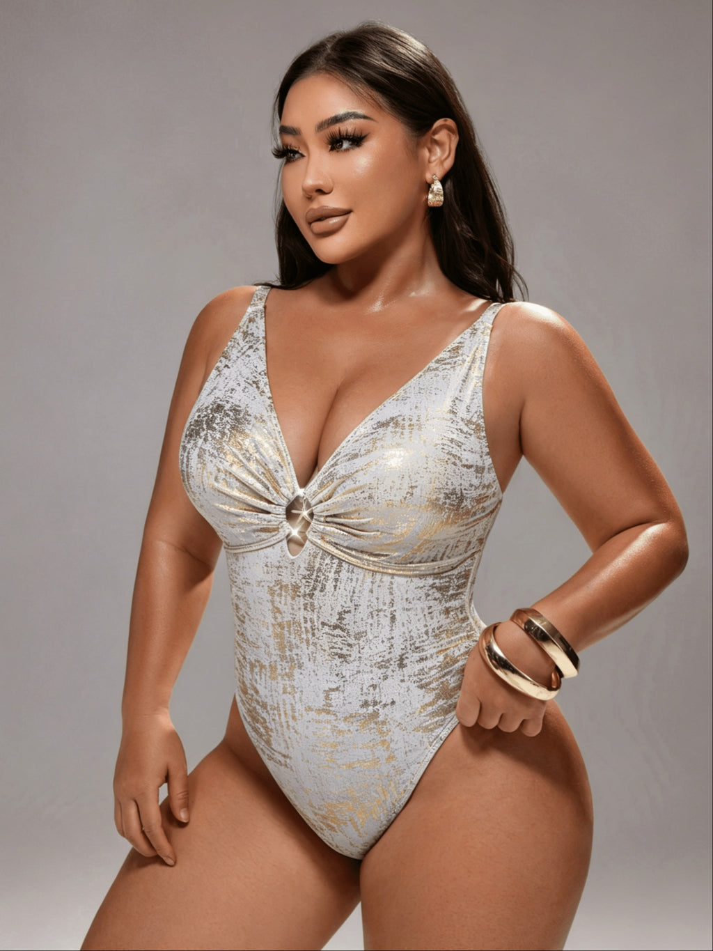 Maillot 1 pièce grande taille — Maille à feuille métallique