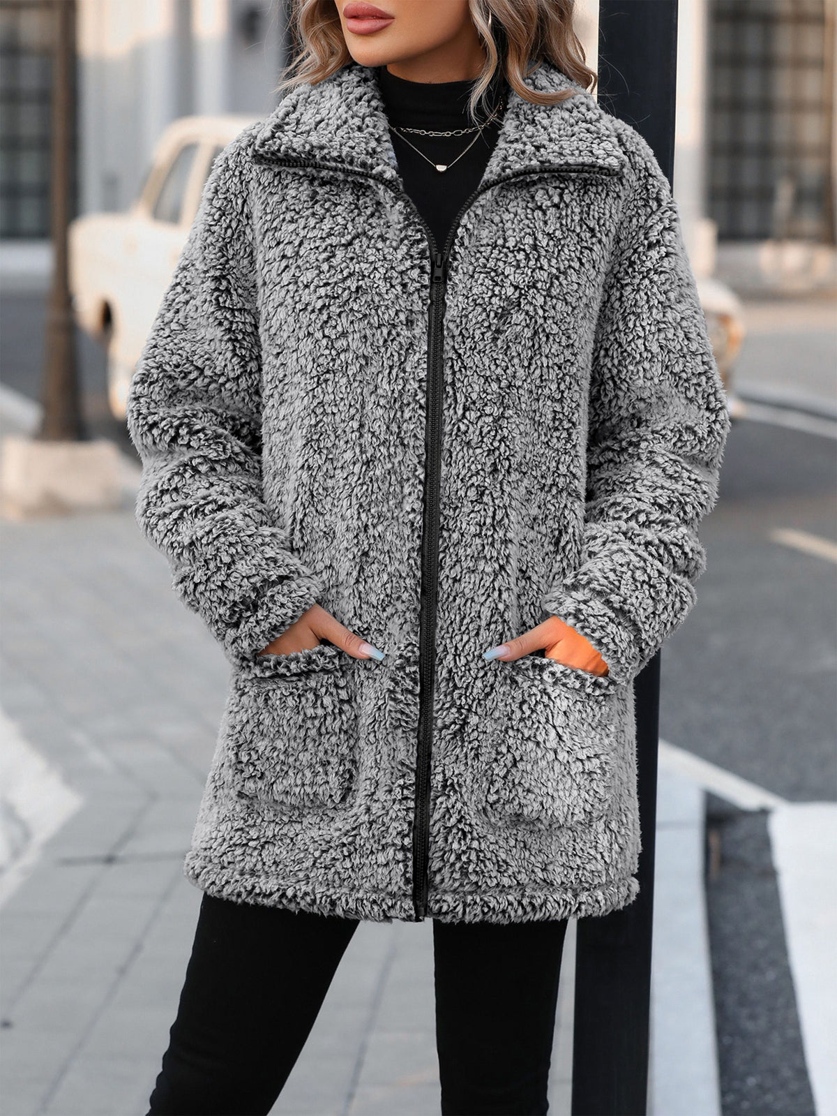 Manteau grande taille, détail du tissu