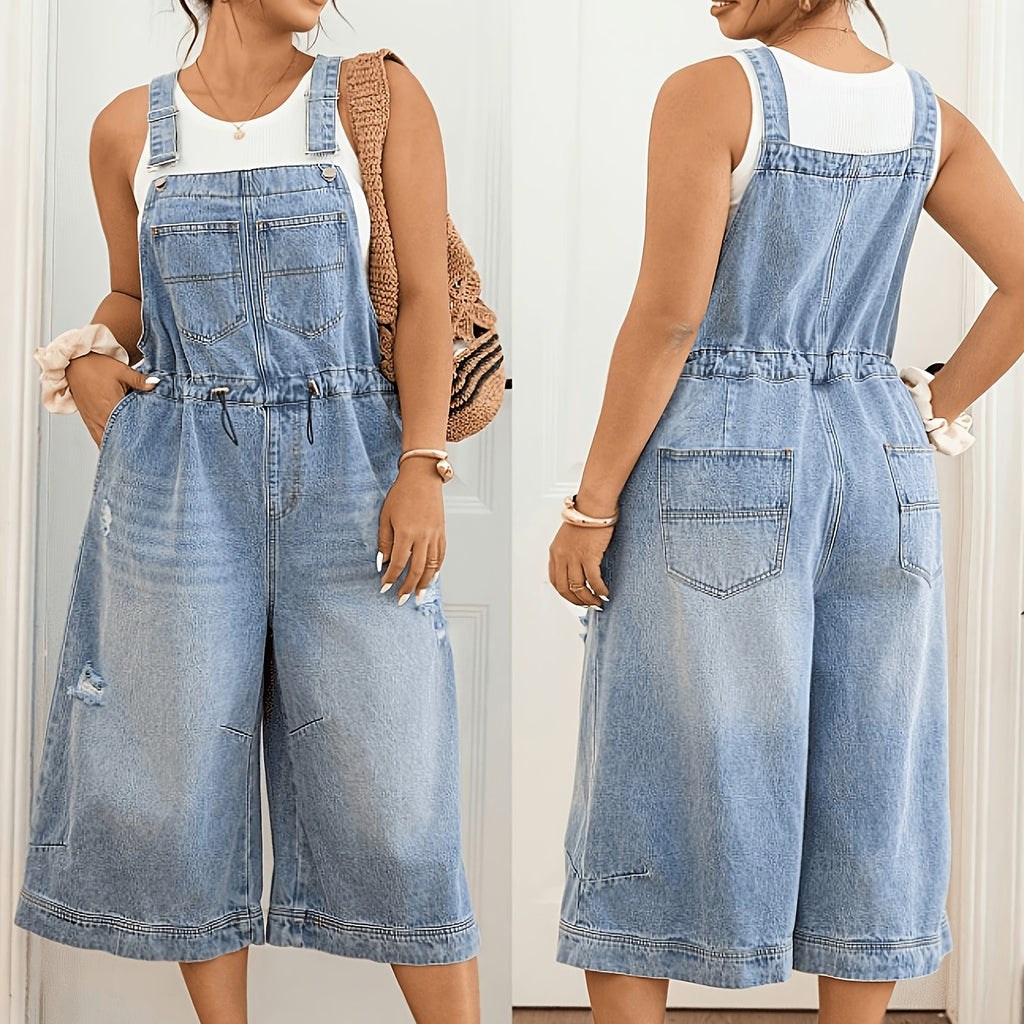 Salopette grande taille, coupe ample, tenue franche — matière : denim