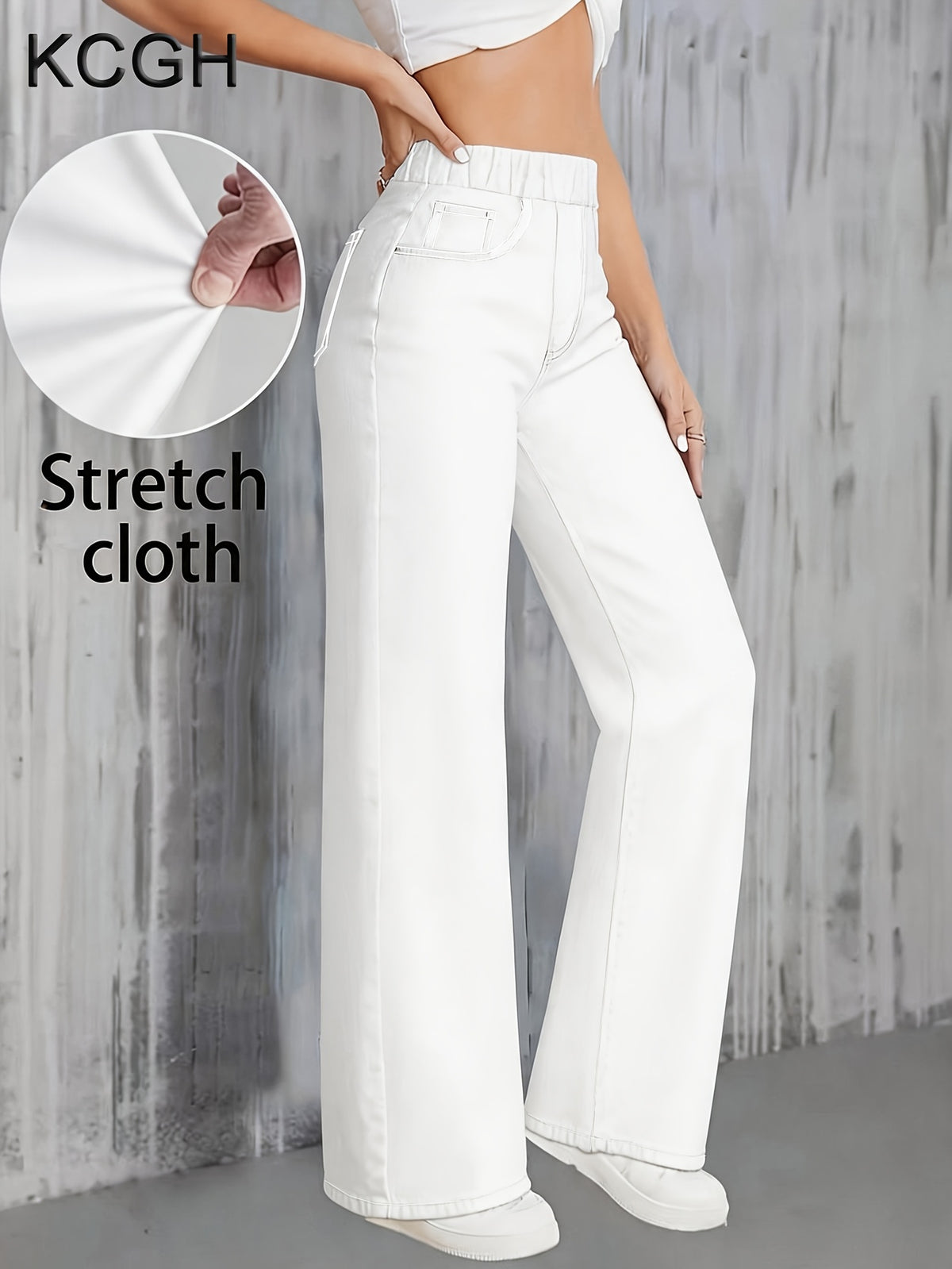 Jean grande taille, coupe droite, tenue franche, jambe large, vu de dos
