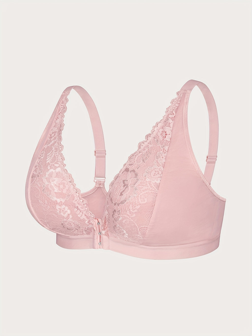 Soutien-gorge grande taille — Dentelle rosée, agrafes frontales