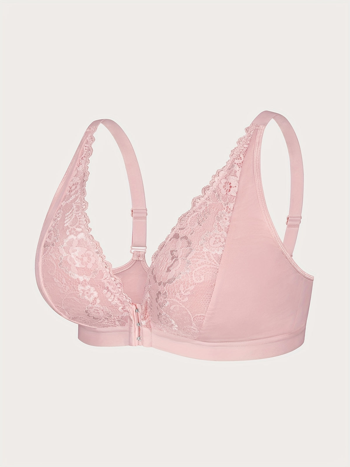 Soutien-gorge grande taille — Dentelle rosée, agrafes frontales