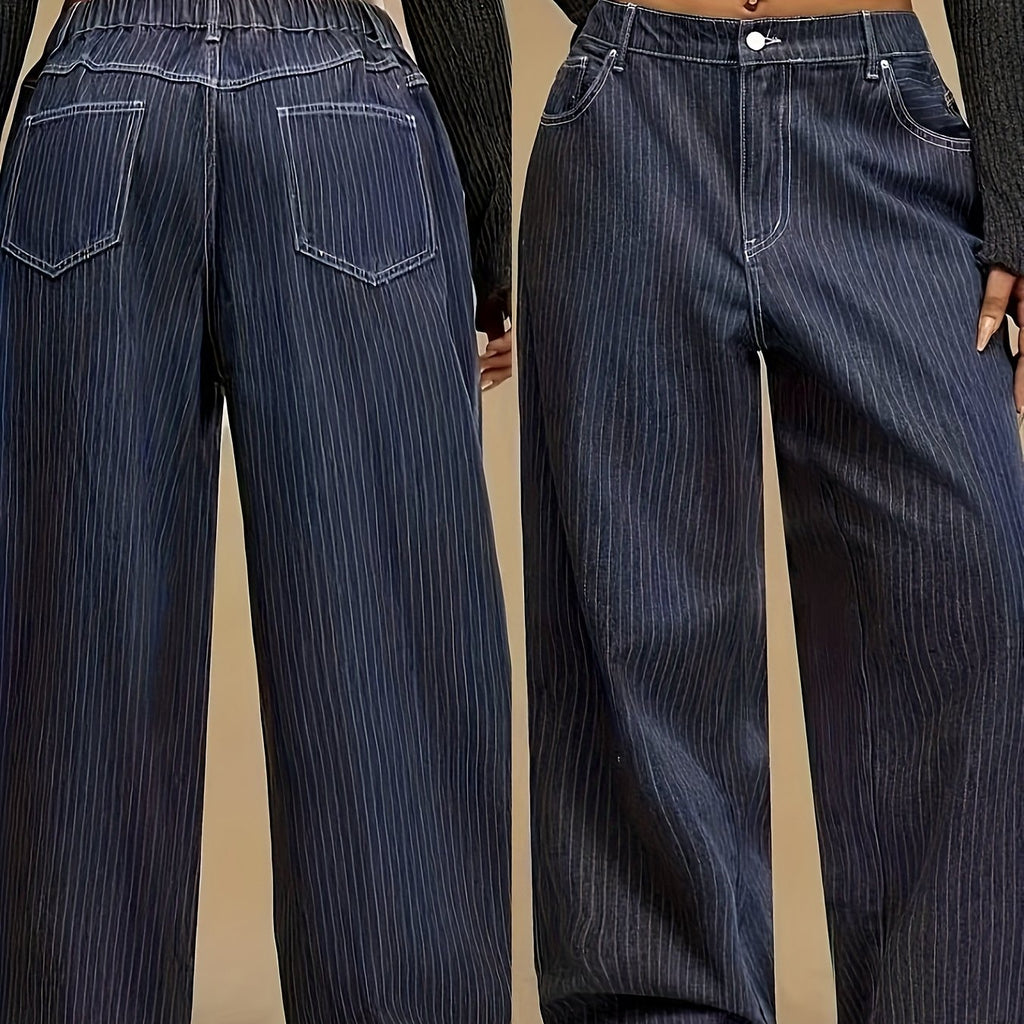 Jean grande taille à rayures, coupe oversize, tenue franche