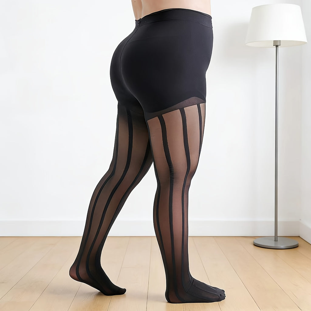 Collant grande taille à rayures — Effet gainant, porté de face