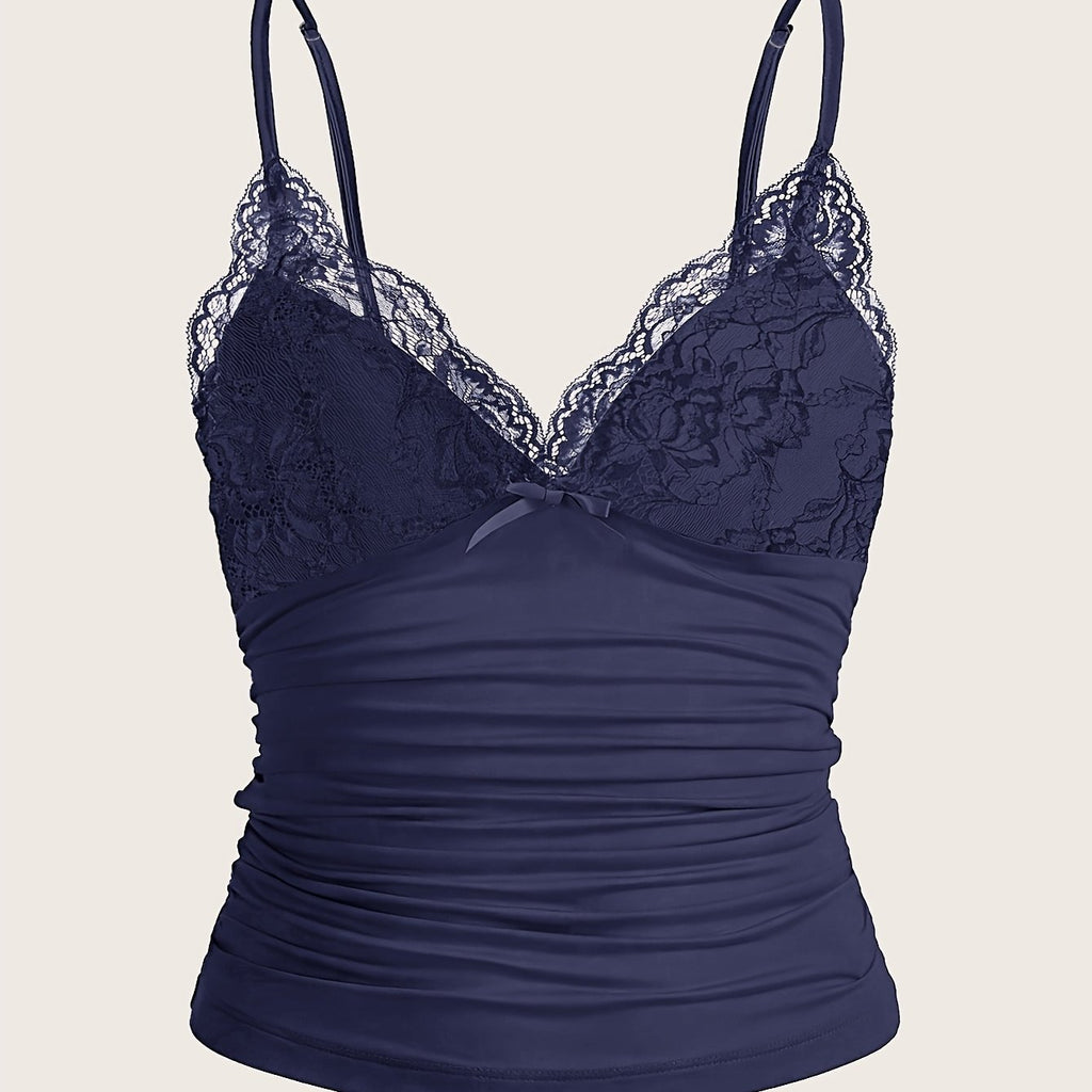 Débardeur grande taille en dentelle, effet ajouré, plissé, tissu opaque