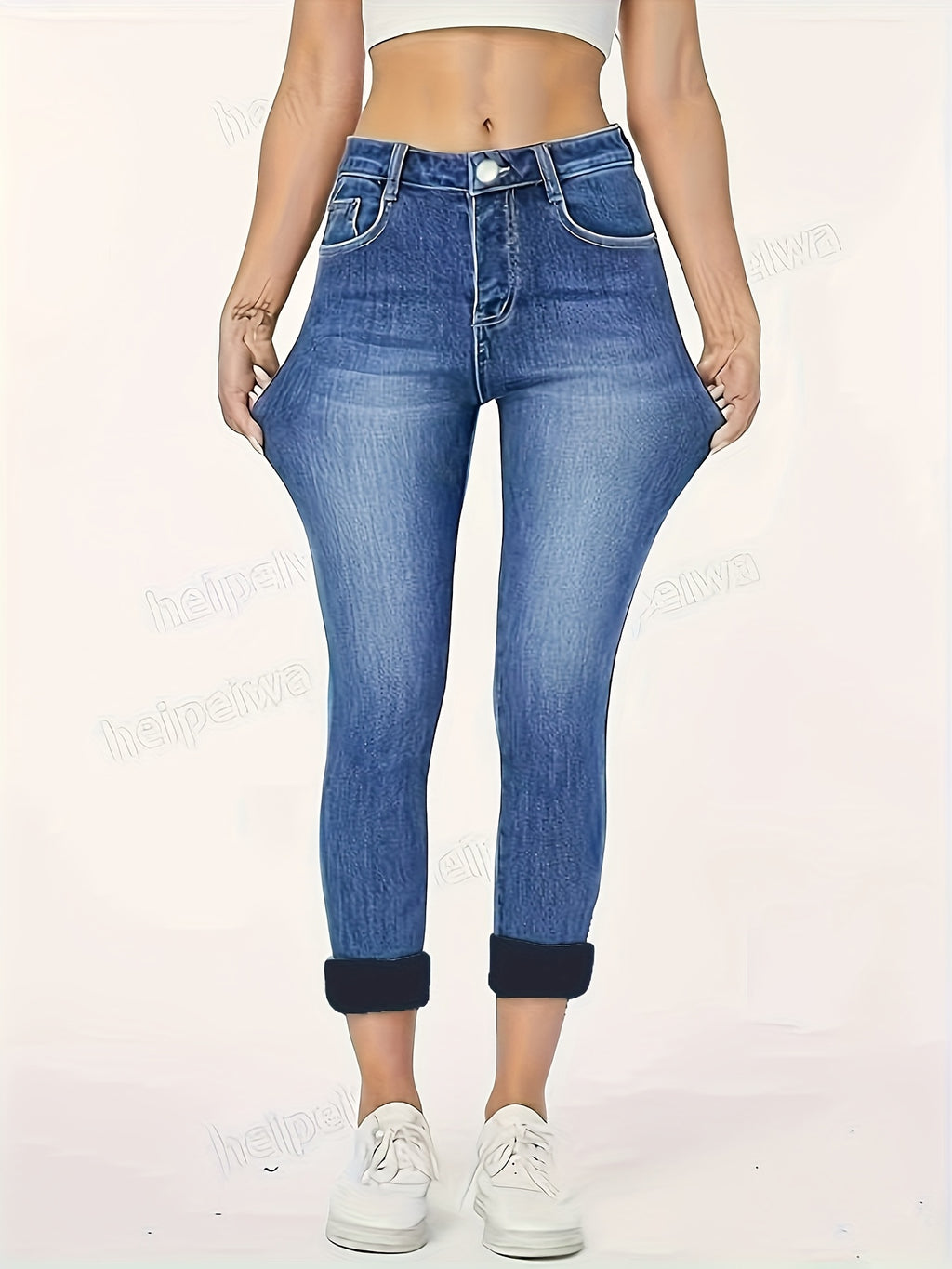 Pantalon grande taille, tenue franche, chaleur d'hiver, porté de face