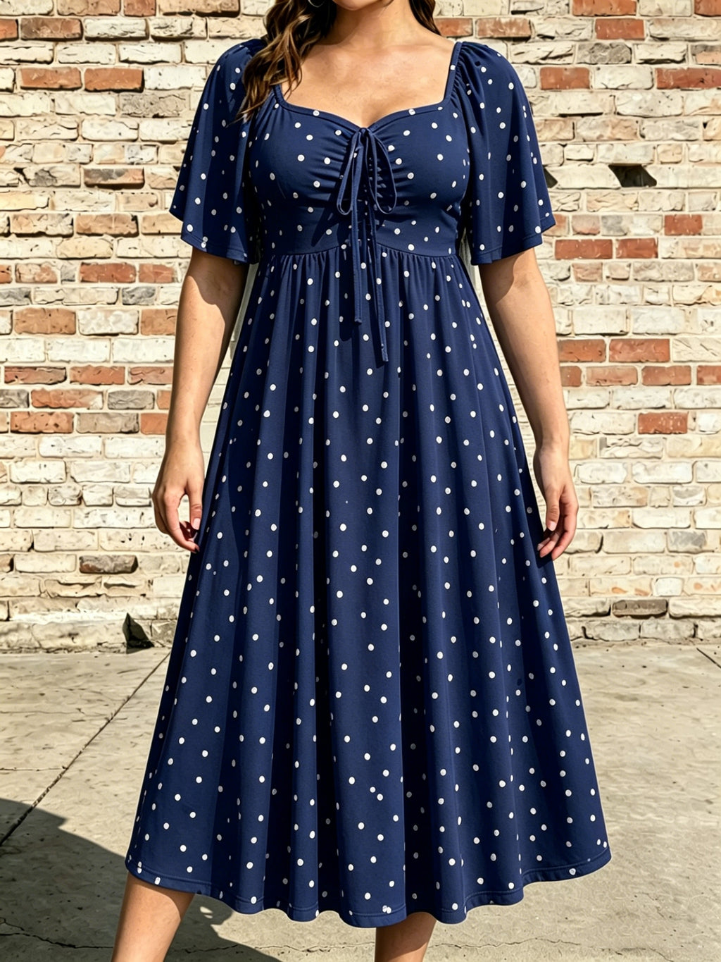 Robe mi-longue grande taille — Pois, taille sous poitrine