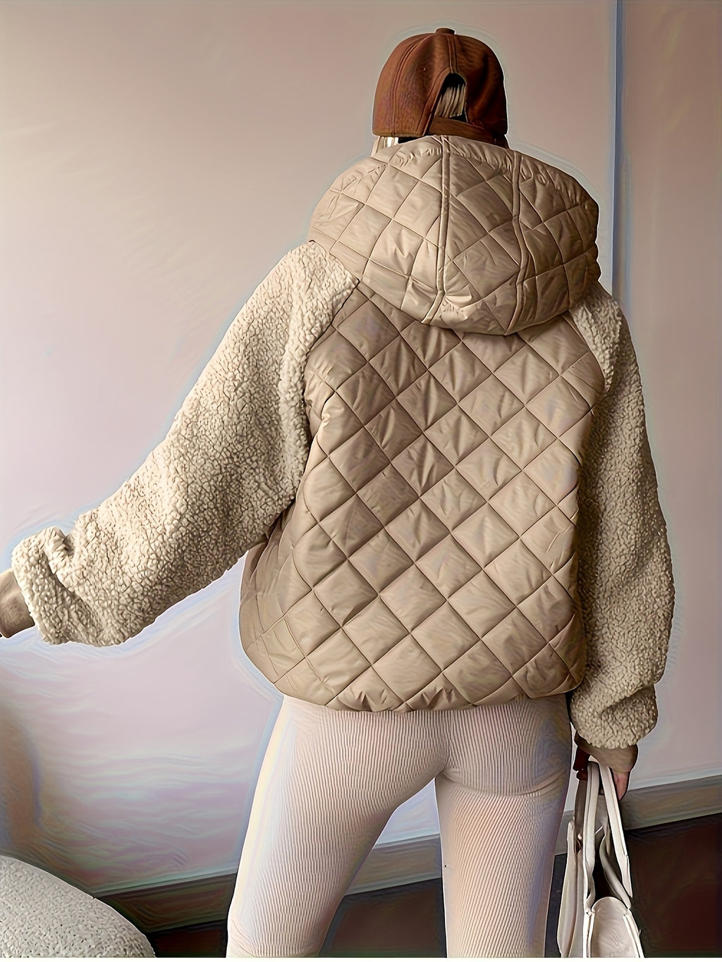 Veste grande taille, capuche, chaleur d'hiver, porté de face
