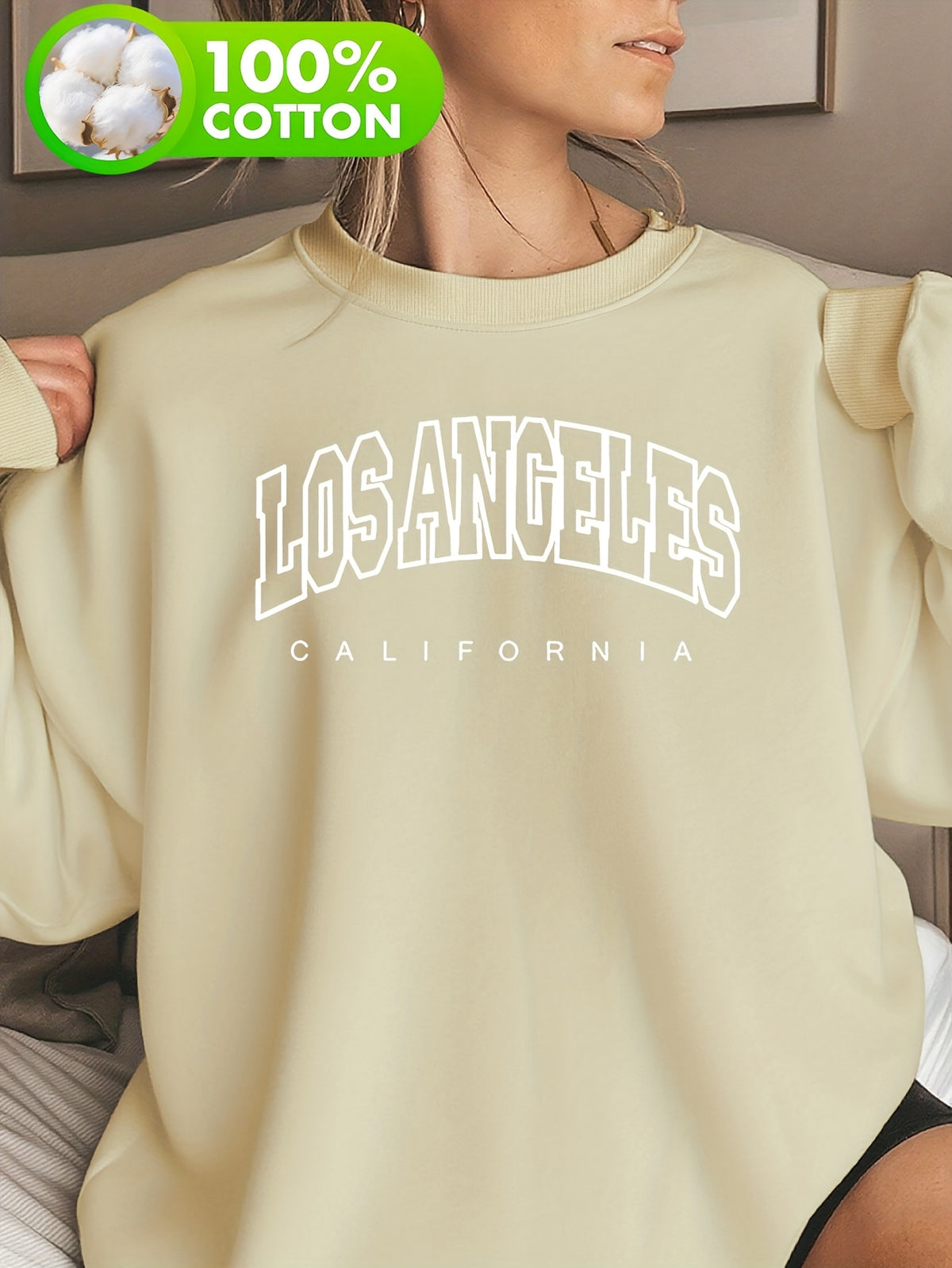 Sweat grande taille, col rond, capuche, toucher naturel — composition : 100% Coton