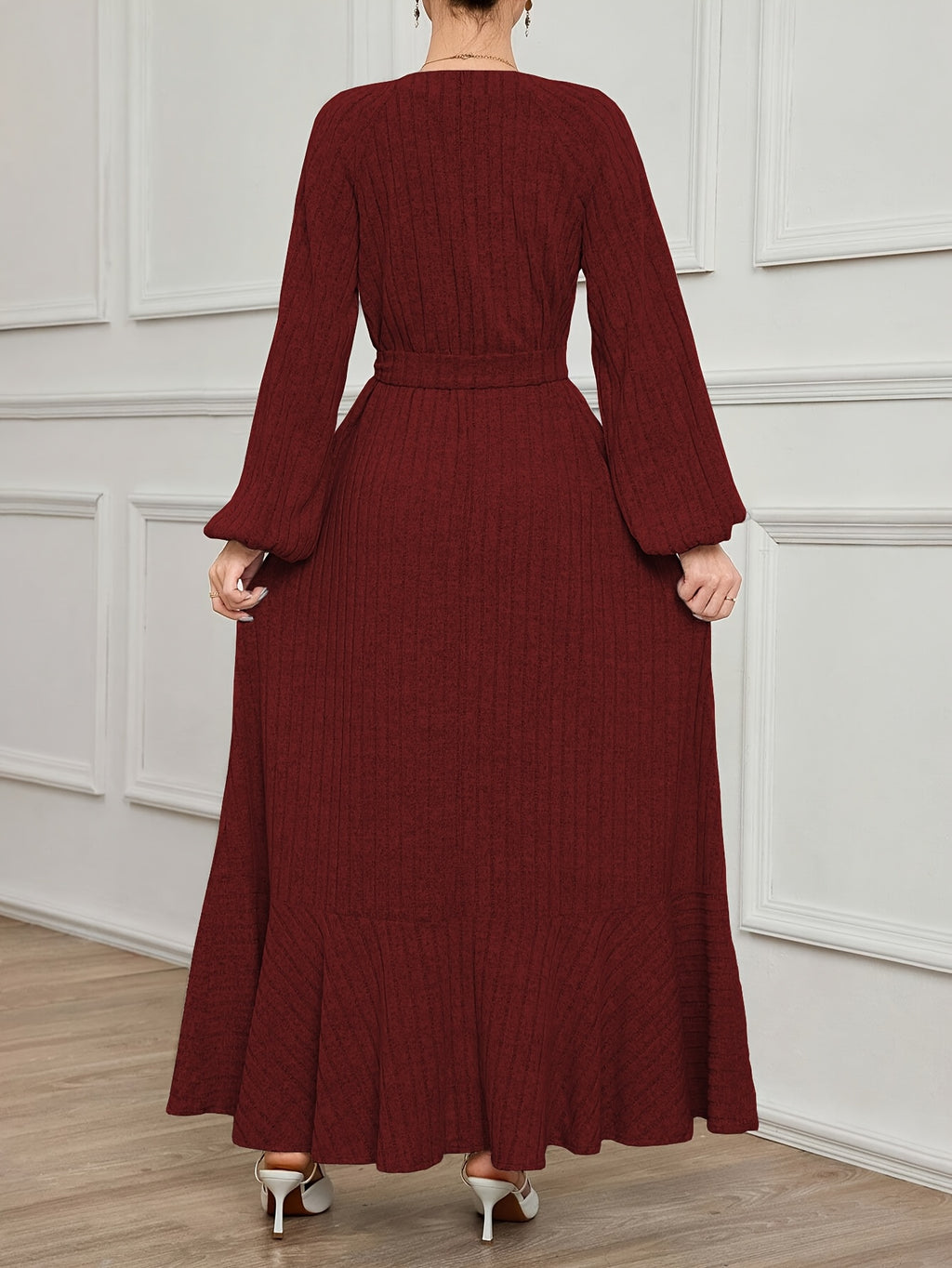 Robe pull grande taille — Manches ballon et maille côtelée