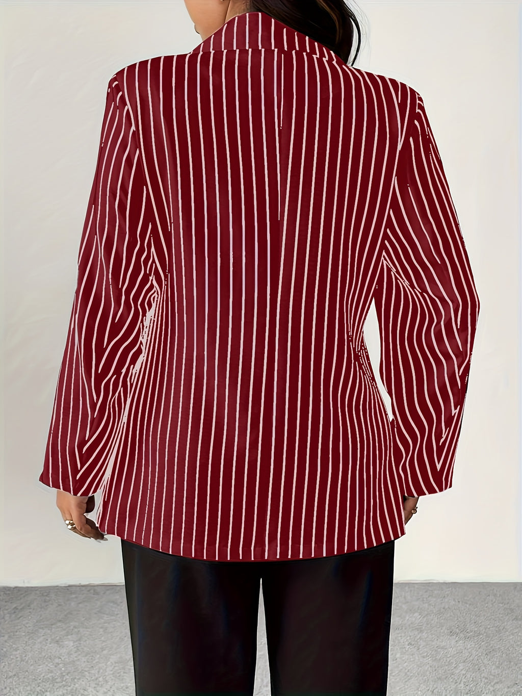 Veste grande taille à rayures, manches longues, tissu opaque