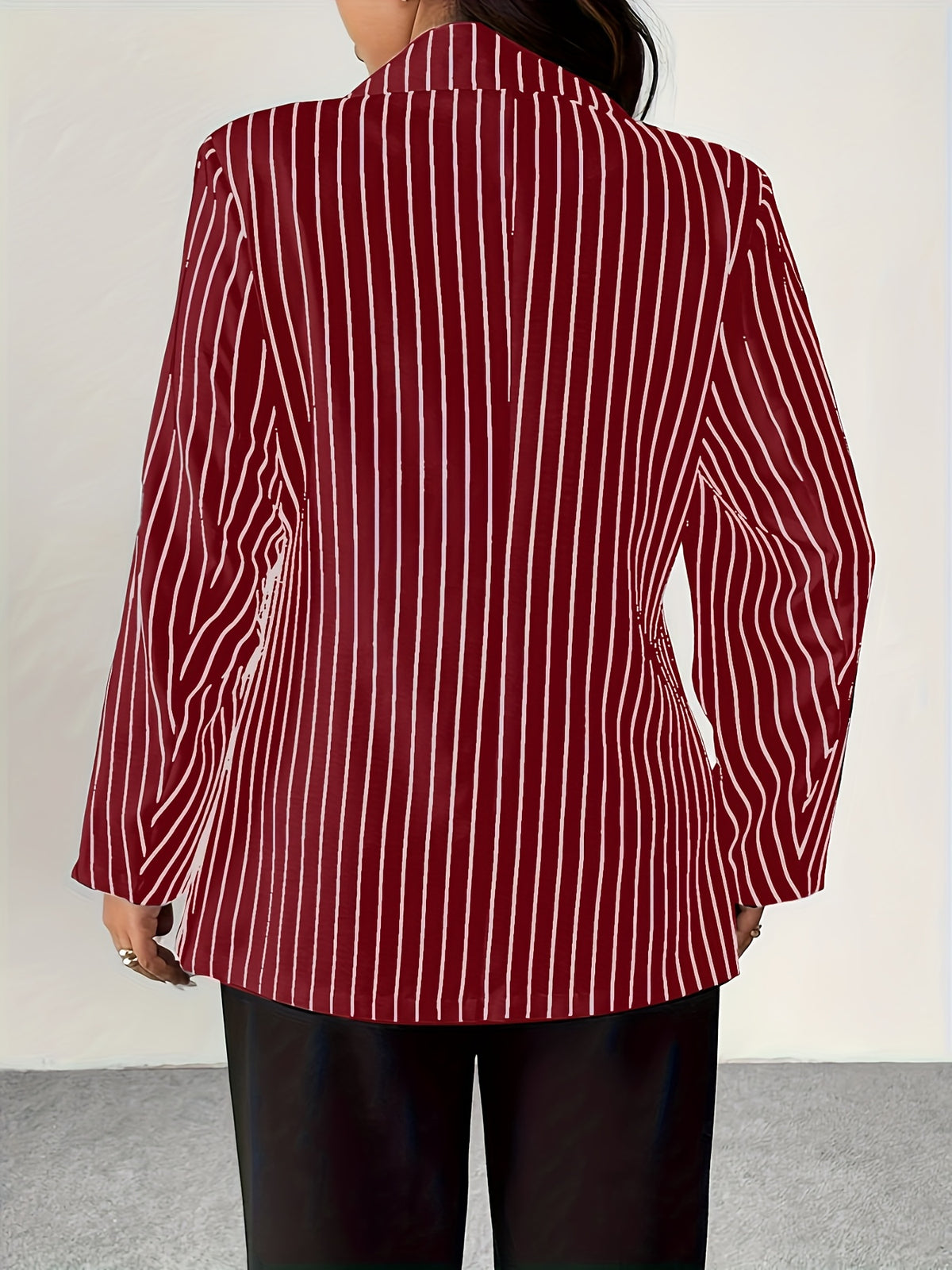 Veste grande taille à rayures, manches longues, tissu opaque