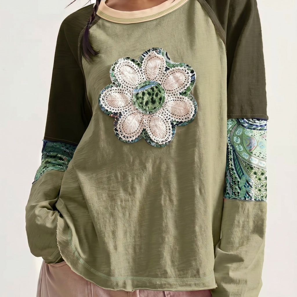 T-shirt grande taille, col rond, manches longues, tissu opaque