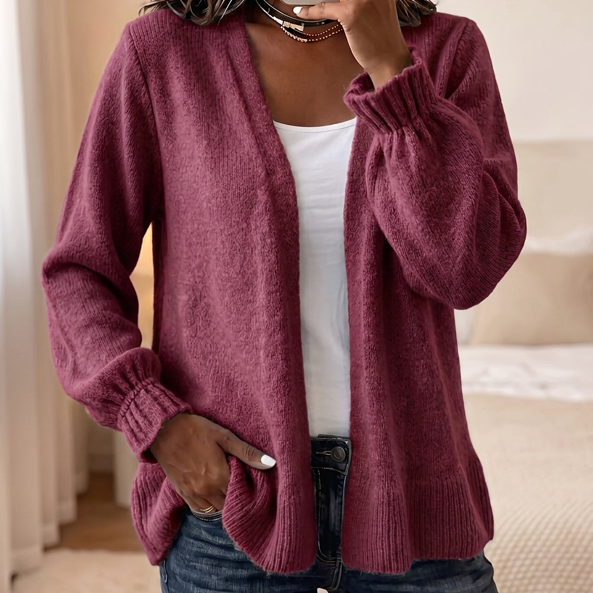 Cardigan grande taille, coupe ample, volants, manches longues — composition : 100% Polyester Image