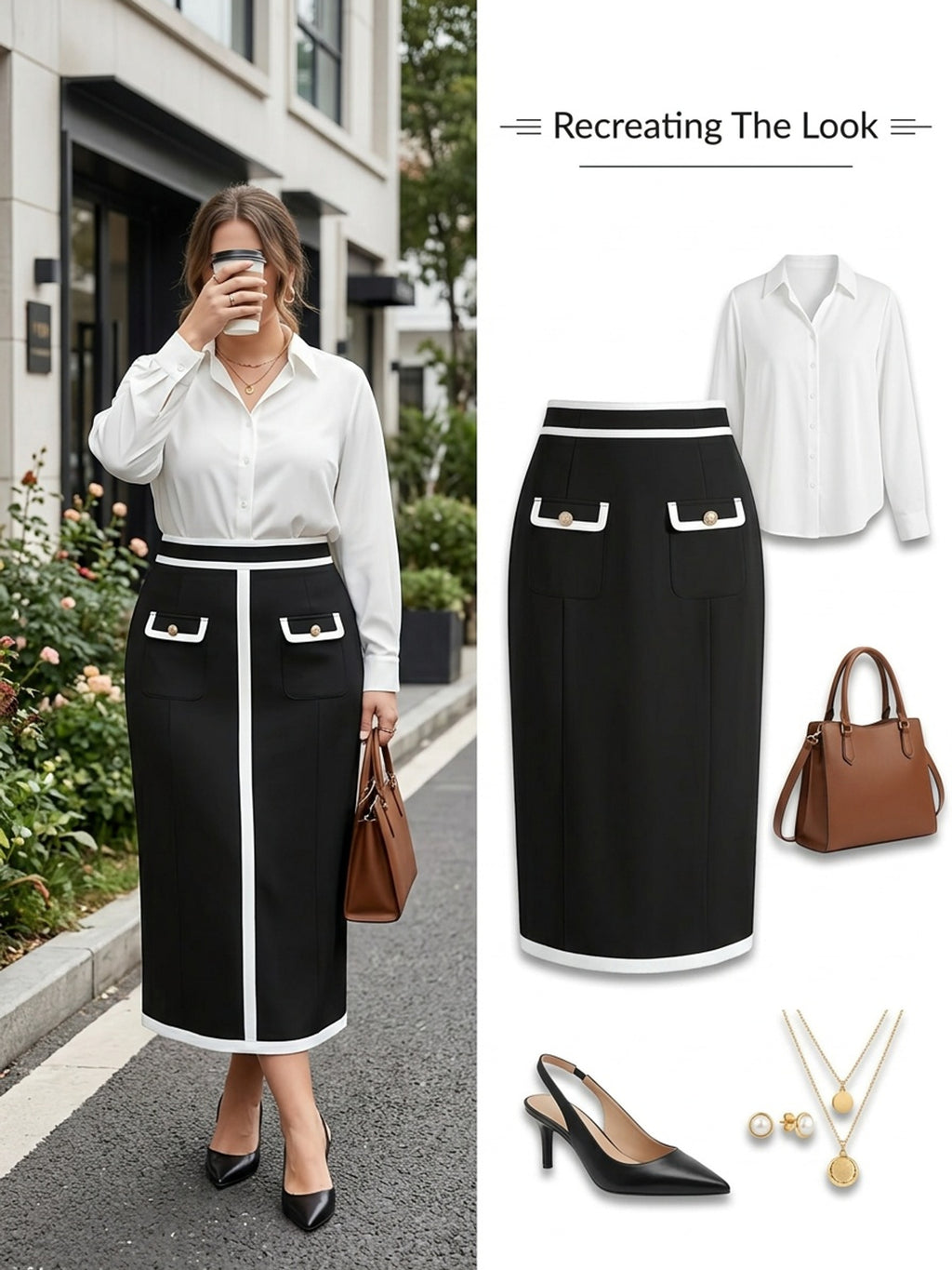 Jupe grande taille, coupe droite, poches pratiques, esprit décontracté, tissu opaque