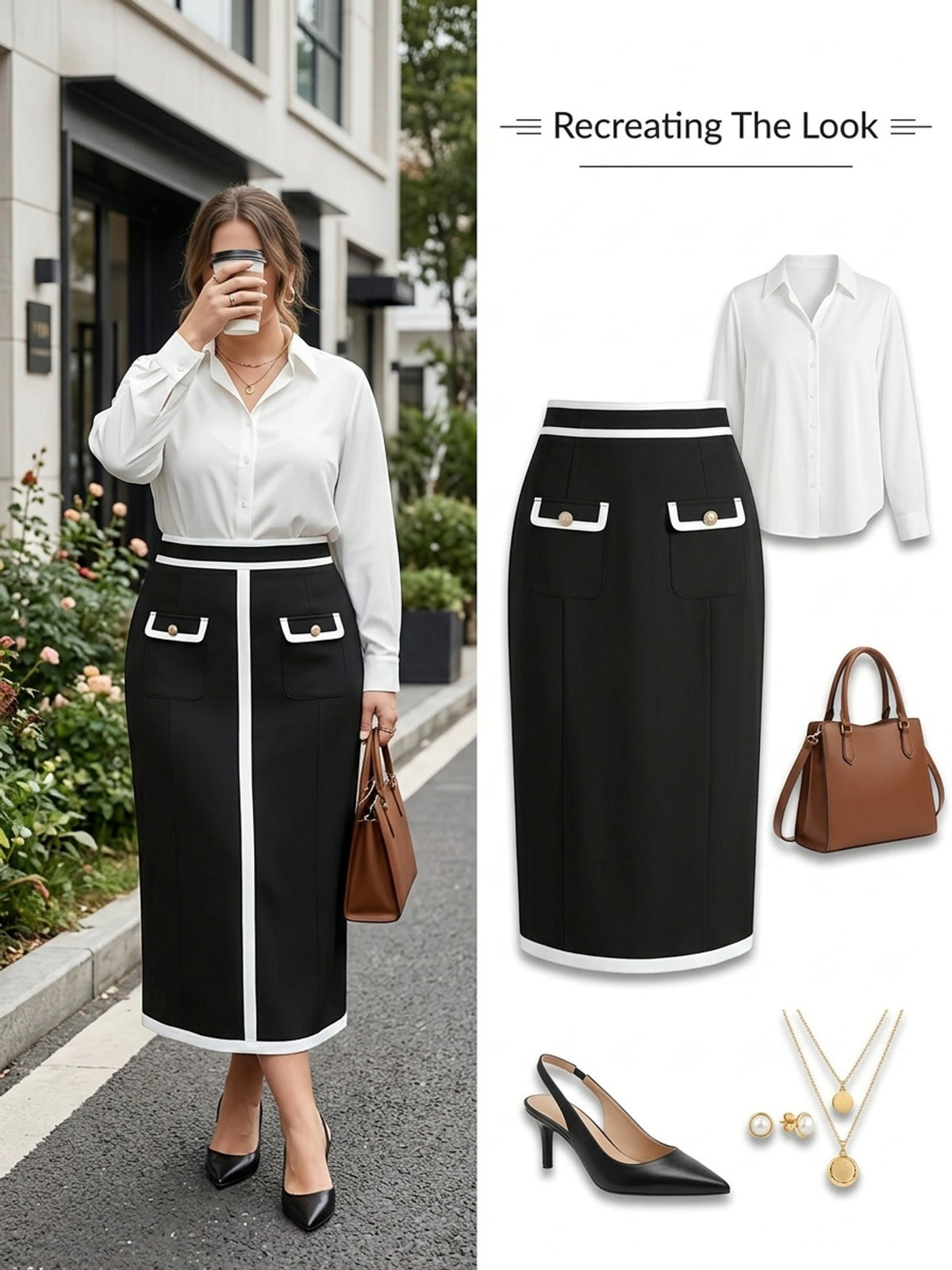 Jupe grande taille, coupe droite, poches pratiques, esprit décontracté, tissu opaque
