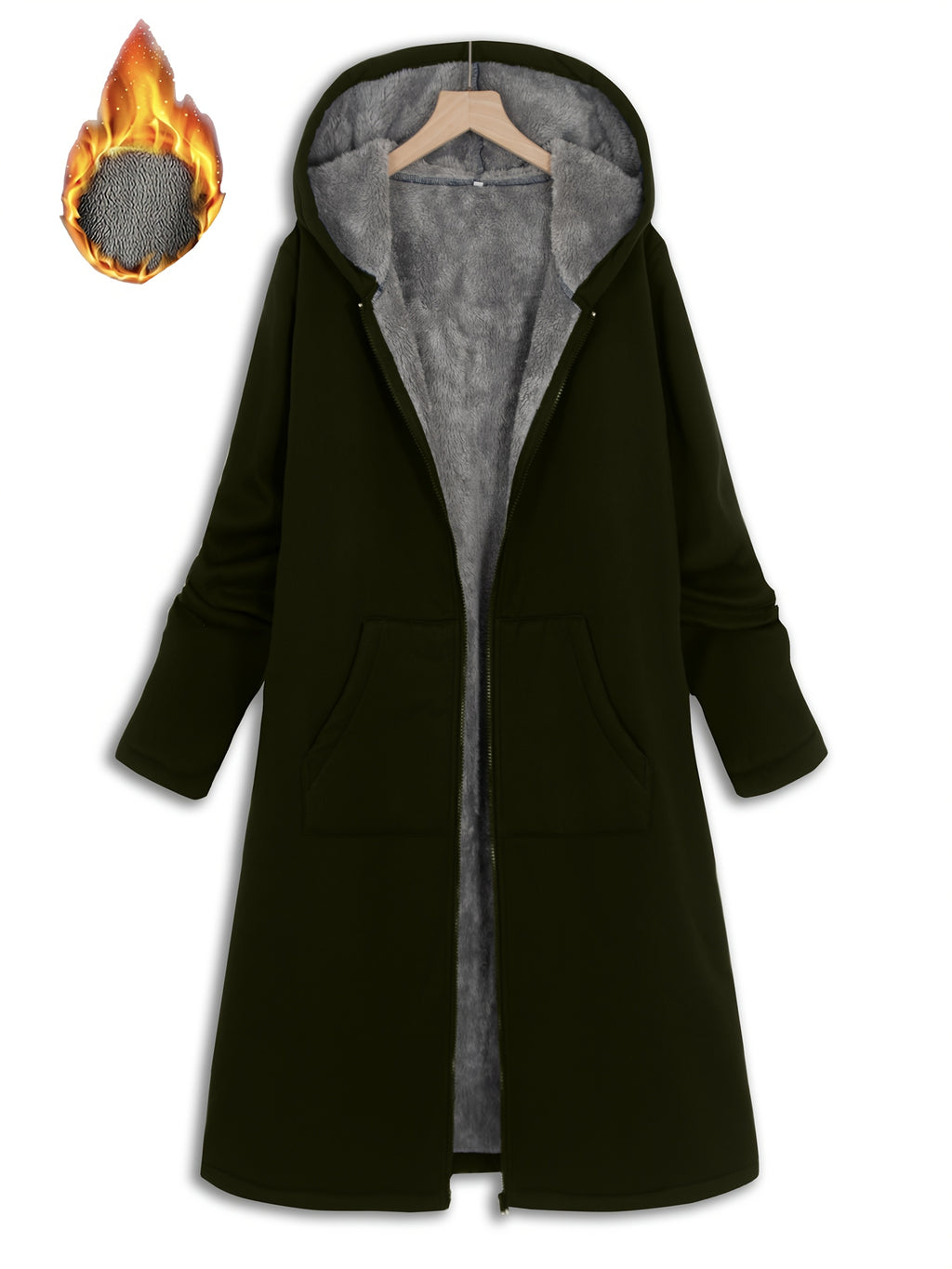 Veste grande taille, capuche, allure élégante, détail du col