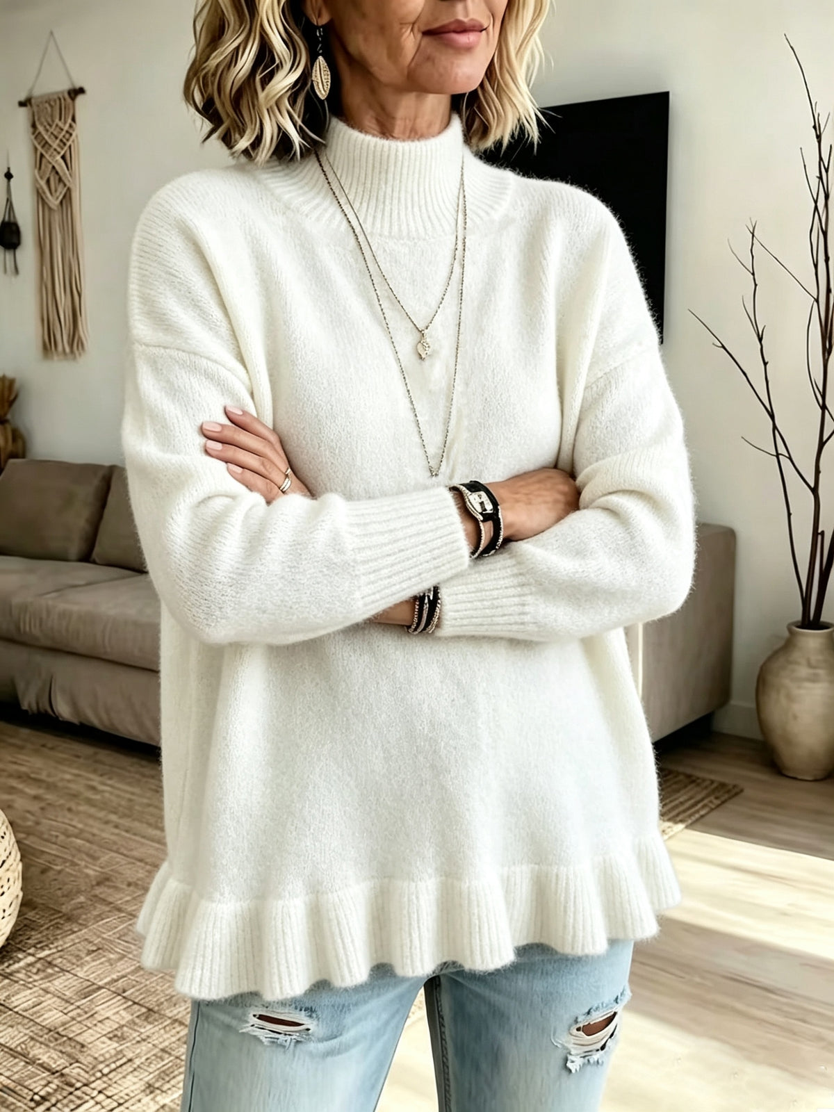 Pull grande taille, manches longues, porté de face