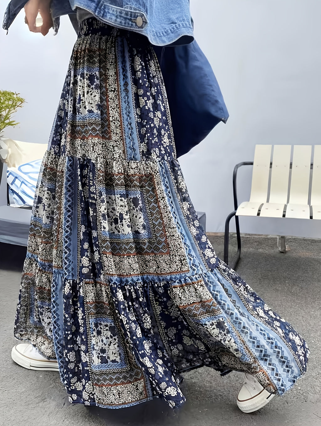 Jupe grande taille à imprimé fleuri, coupe droite, allure élégante, tissu opaque