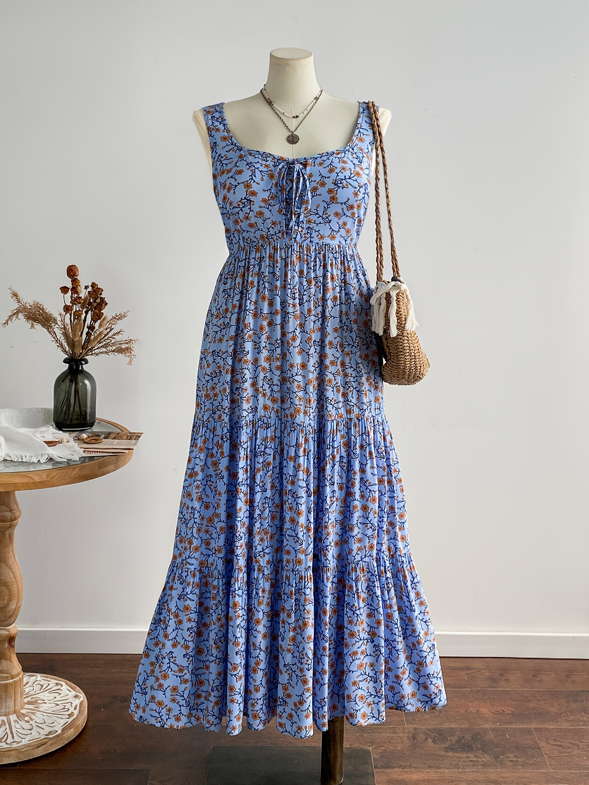Robe longue grande taille — Viscose bohème à dos smocké