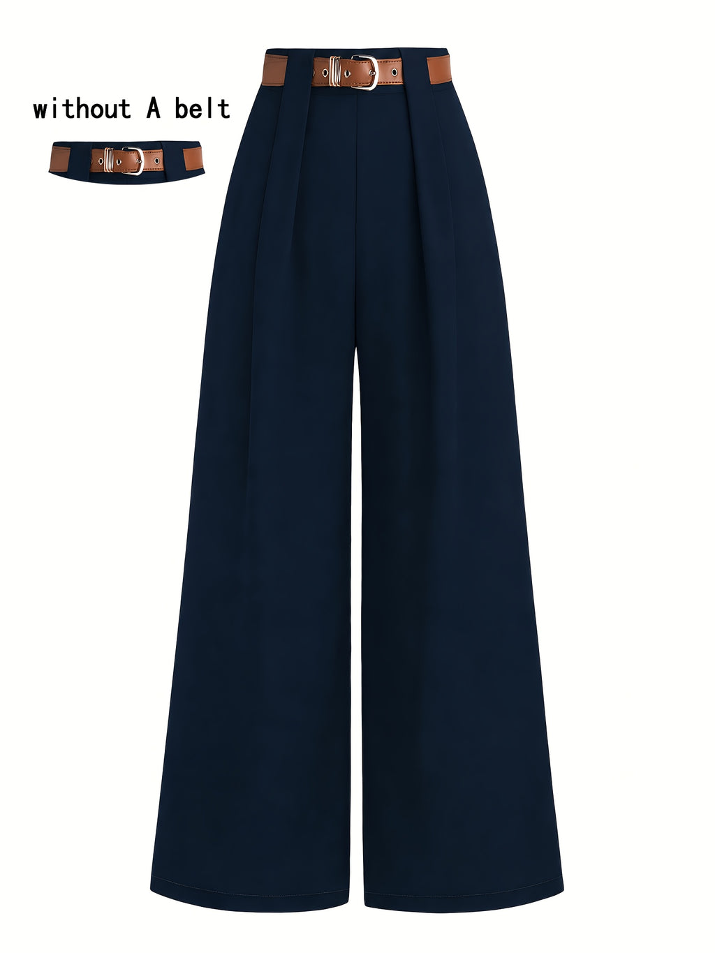 Pantalon grande taille, coupe droite, ceinture assortie, plissé, vue de profil