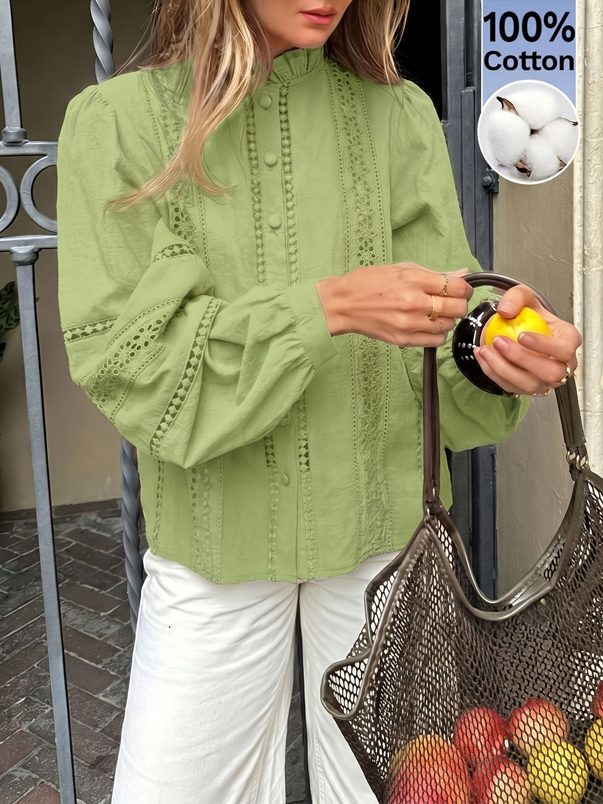 Blouse grande taille, coupe oversize, manches longues, toucher naturel, vue de profil