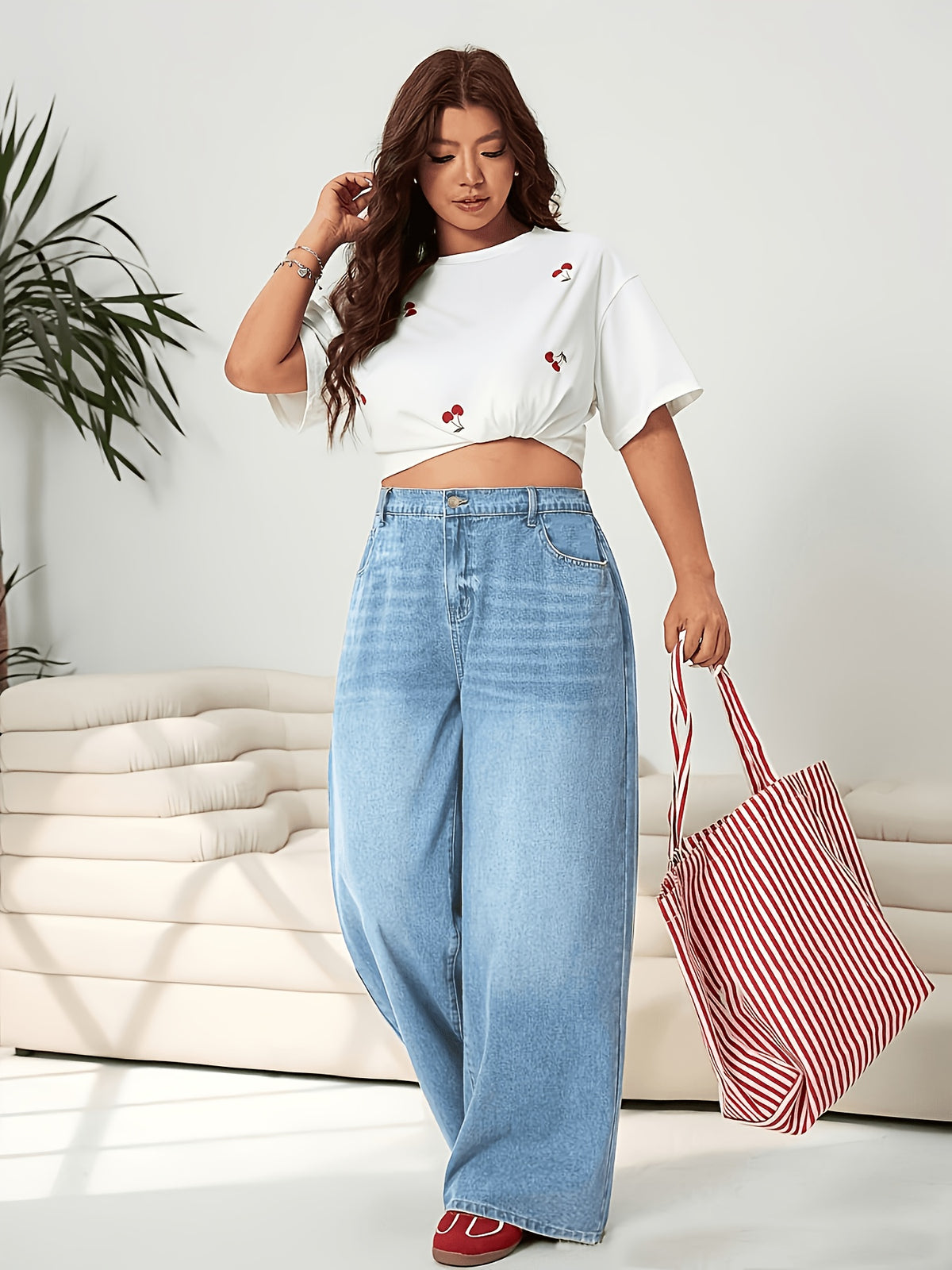 Jean grande taille, coupe oversize, poches pratiques, toucher naturel Image