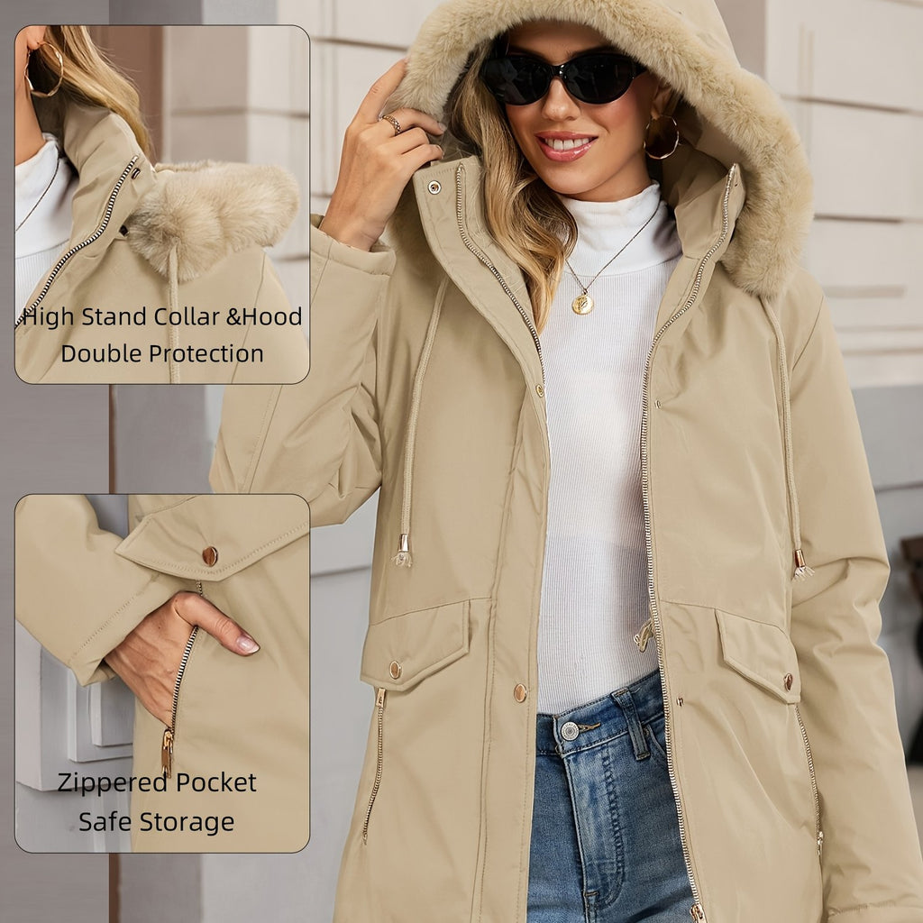 Veste grande taille, coupe oversize, longueur midi, capuche, tissu opaque