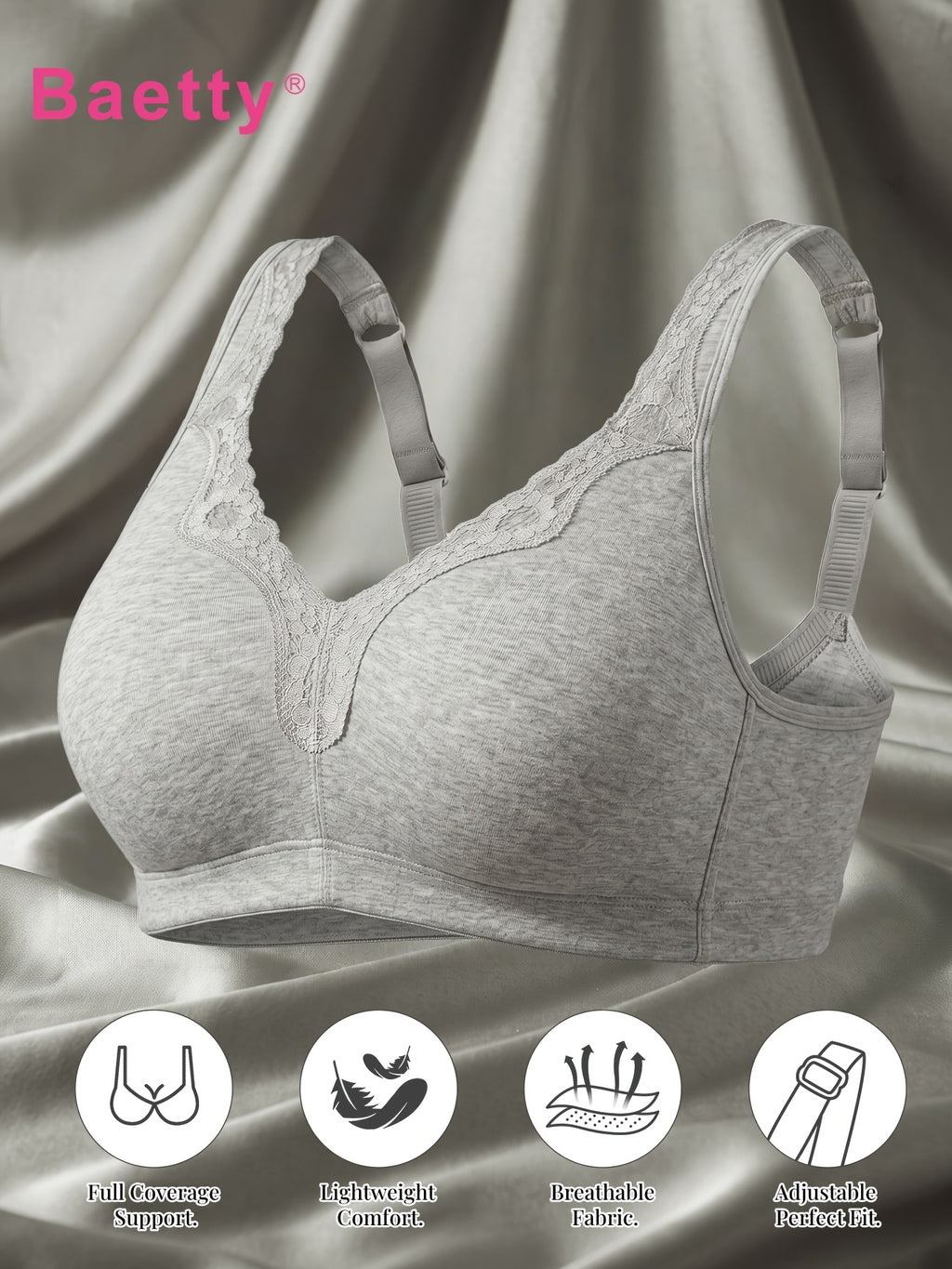 Soutien-gorge grande taille — Coton, feston de dentelle