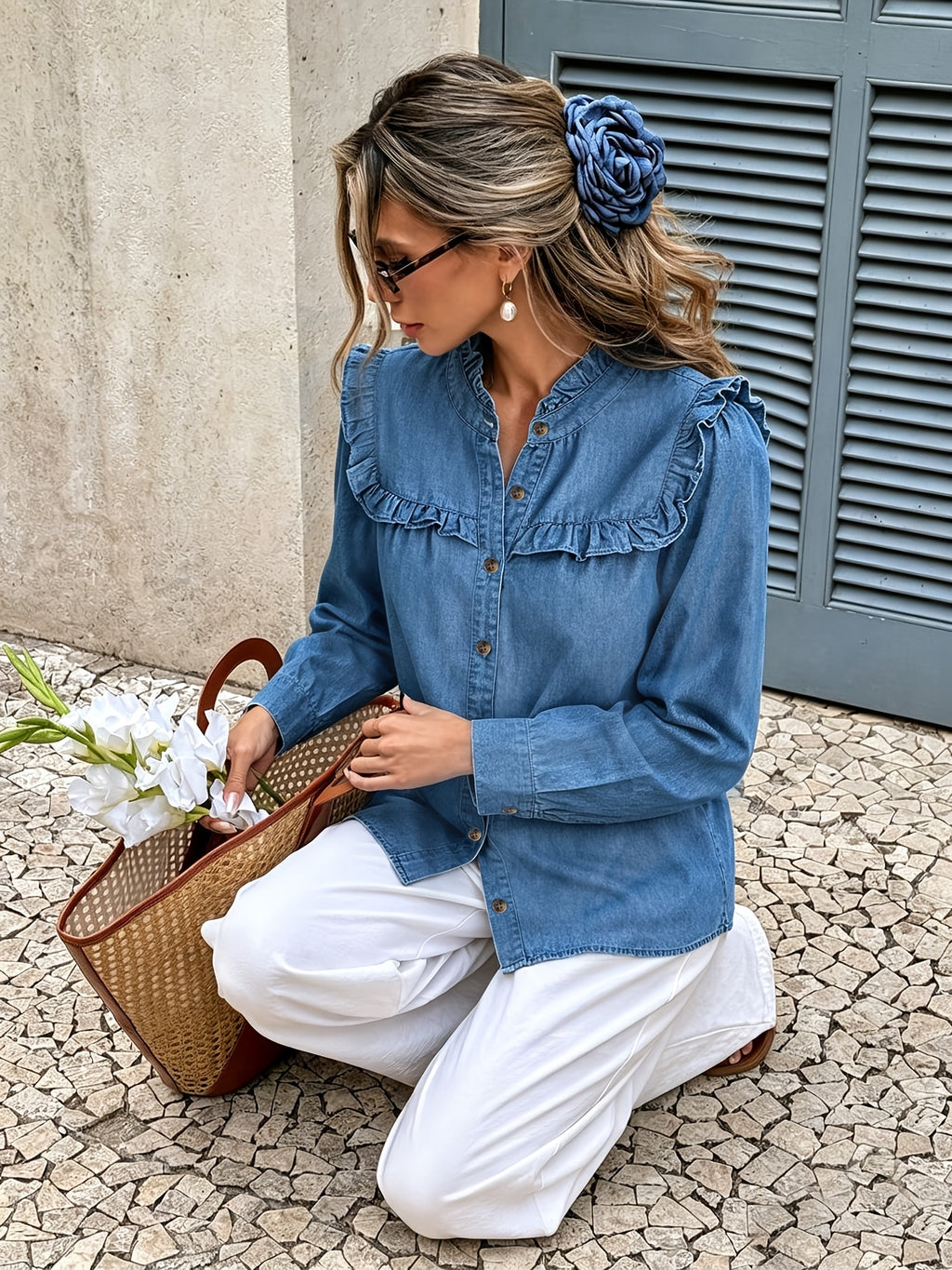 Chemise grande taille, coupe ample, manches longues, tenue franche, porté de face