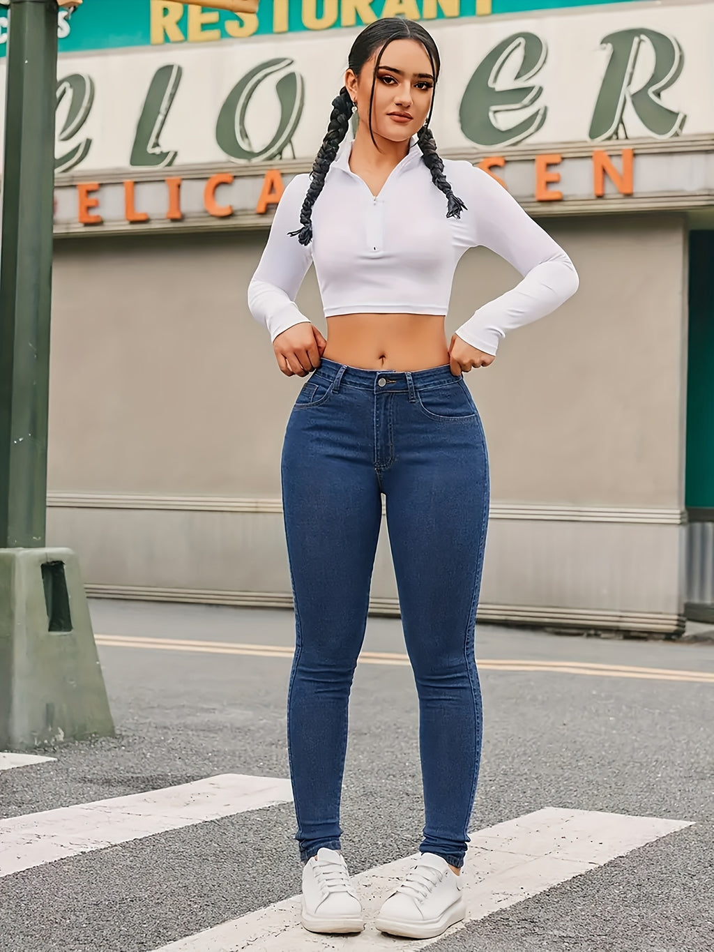 Pantalon grande taille, coupe oversize, fermeture zippée, tombé fluide, tissu opaque