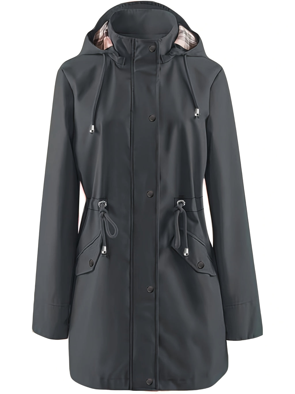 Veste grande taille à carreaux, coupe oversize, capuche, porté de face