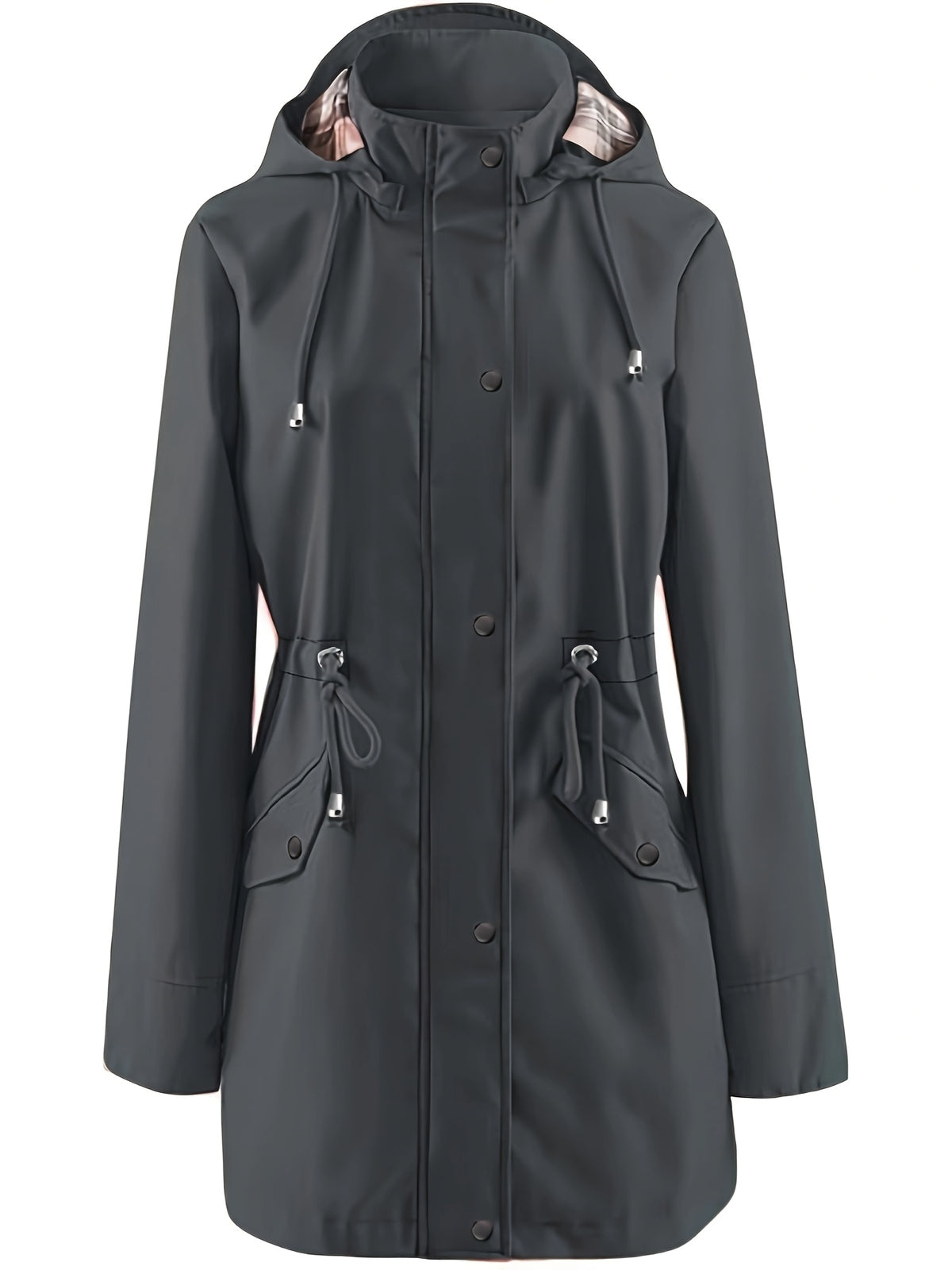 Veste grande taille à carreaux, coupe oversize, capuche, porté de face