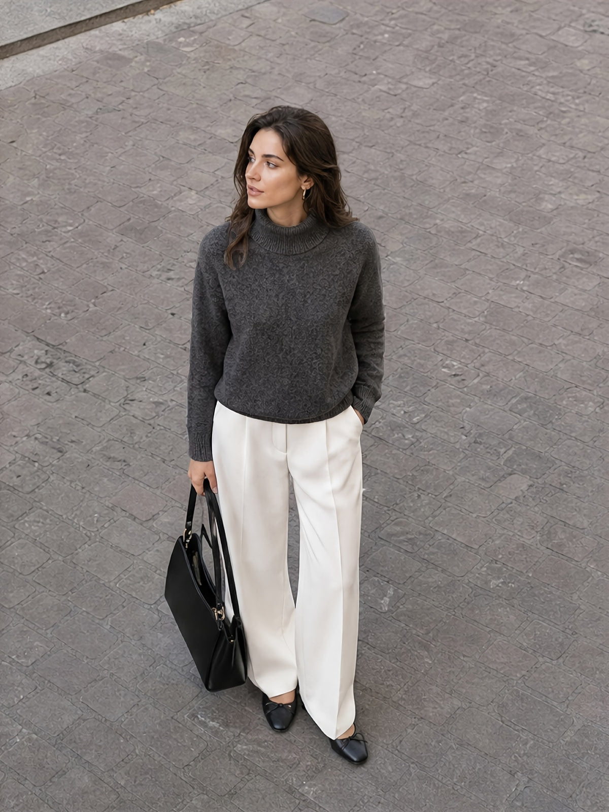 Pull grande taille en laine, manches longues, tenue chaude, gros plan