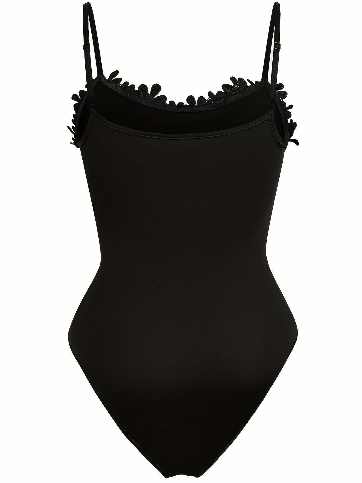 Body gainant grande taille en dentelle, encolure nette, effet ajouré, mise en situation