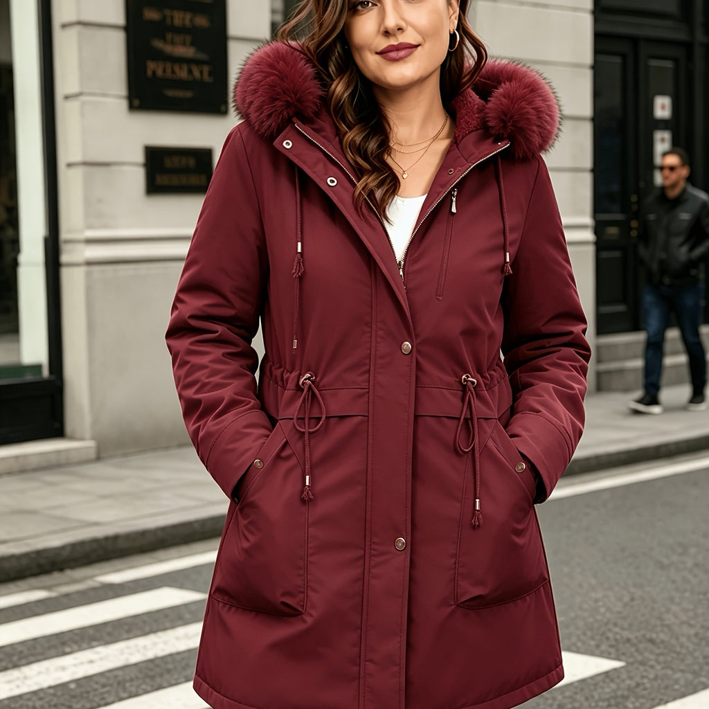 Veste grande taille, coupe oversize, longueur midi, cordon de serrage, tissu opaque