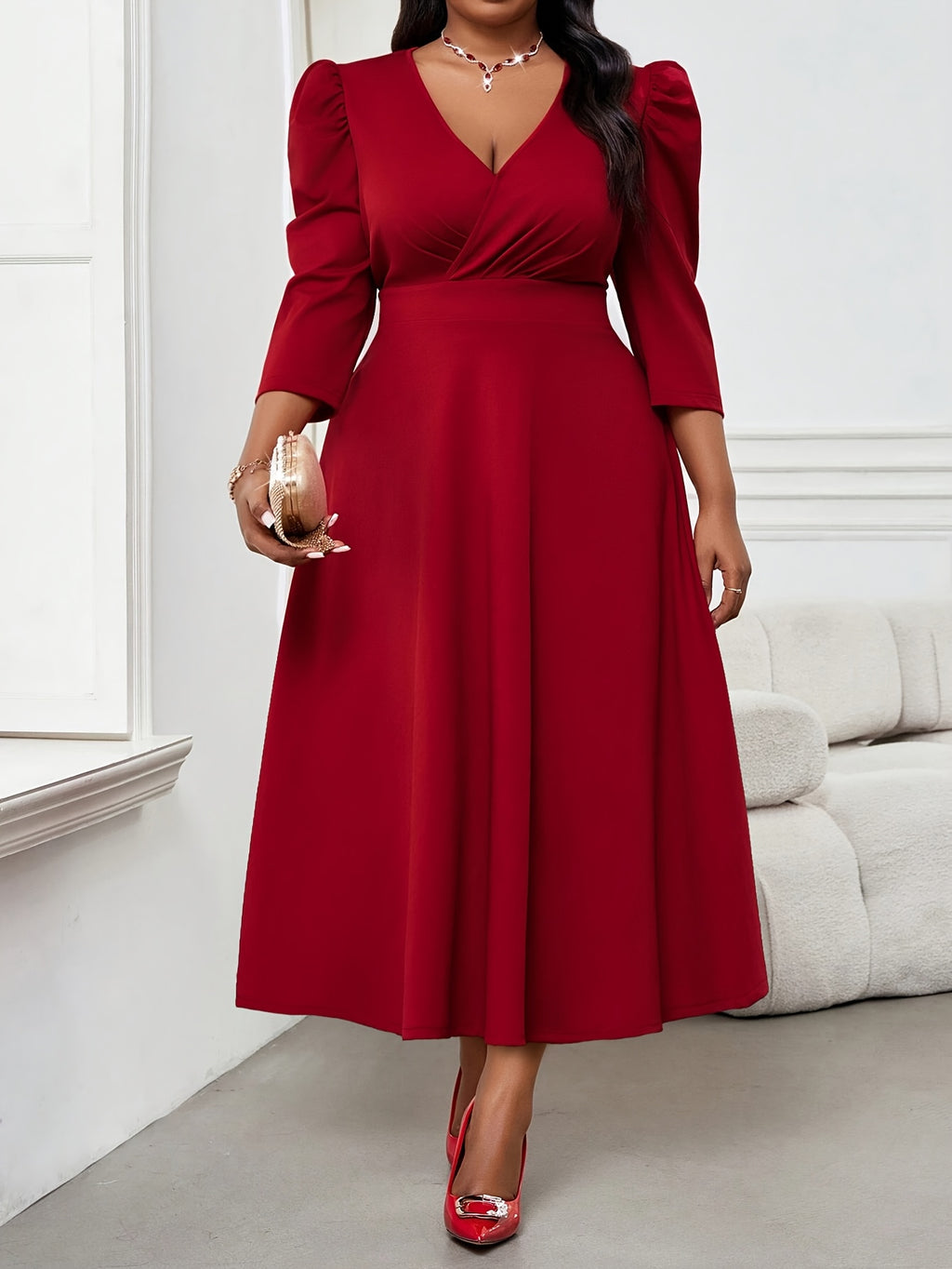 Robe patineuse grande taille — Crêpe extensible manches 3/4