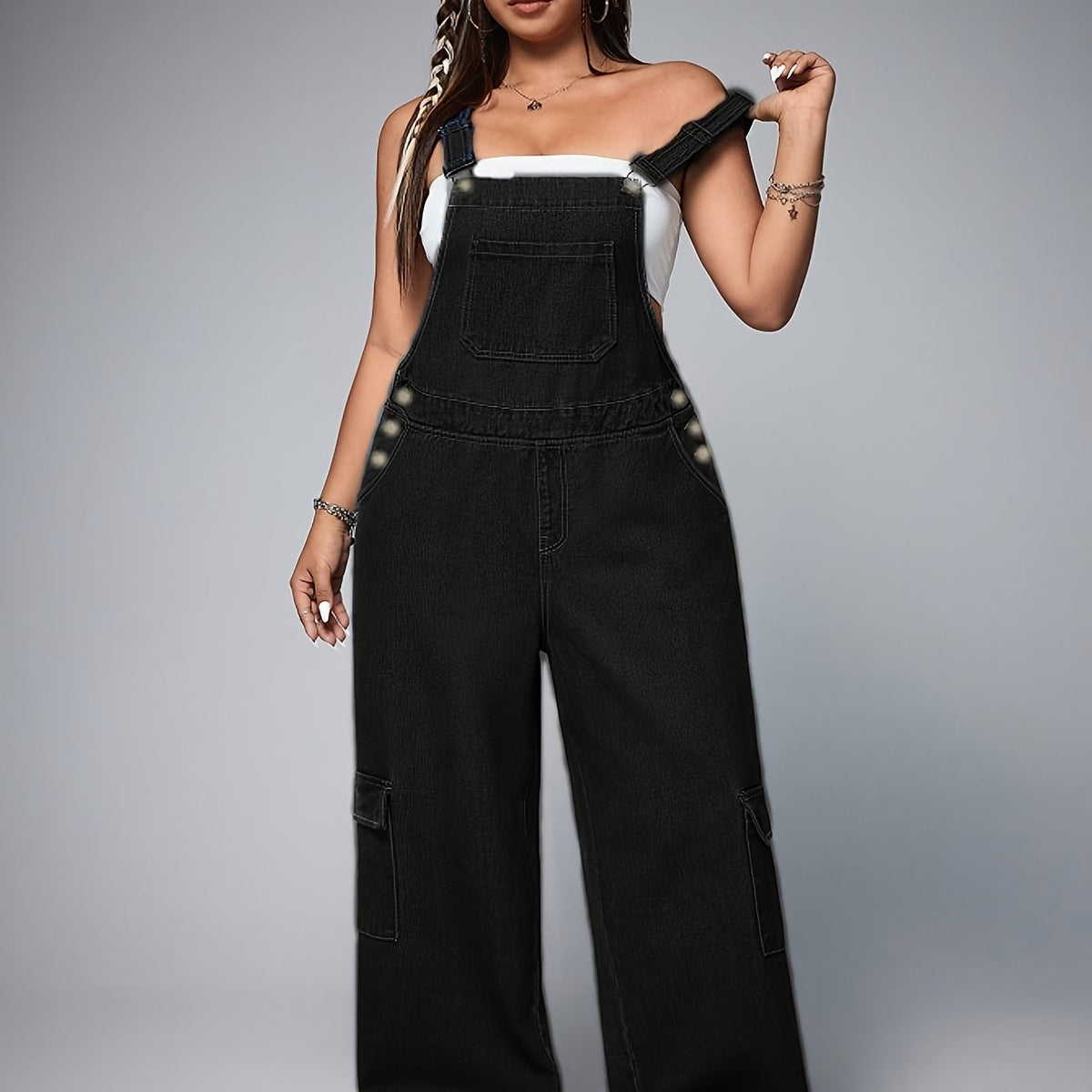 Salopette grande taille, poches pratiques, tenue franche — composition : 100% Coton