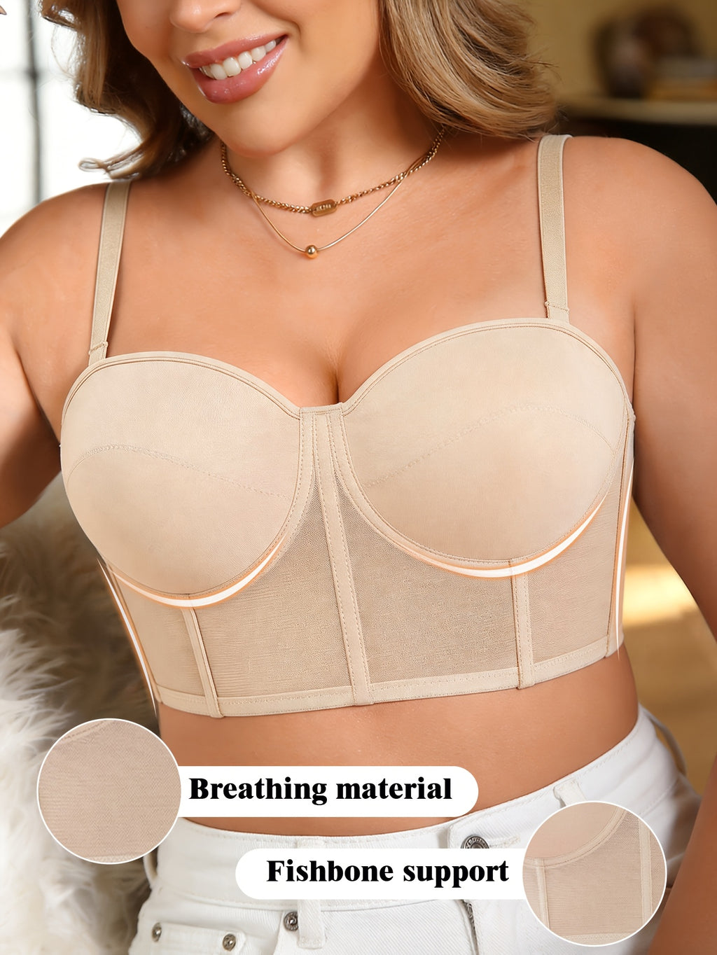 Soutien-gorge bustier grande taille, tulle à baleines