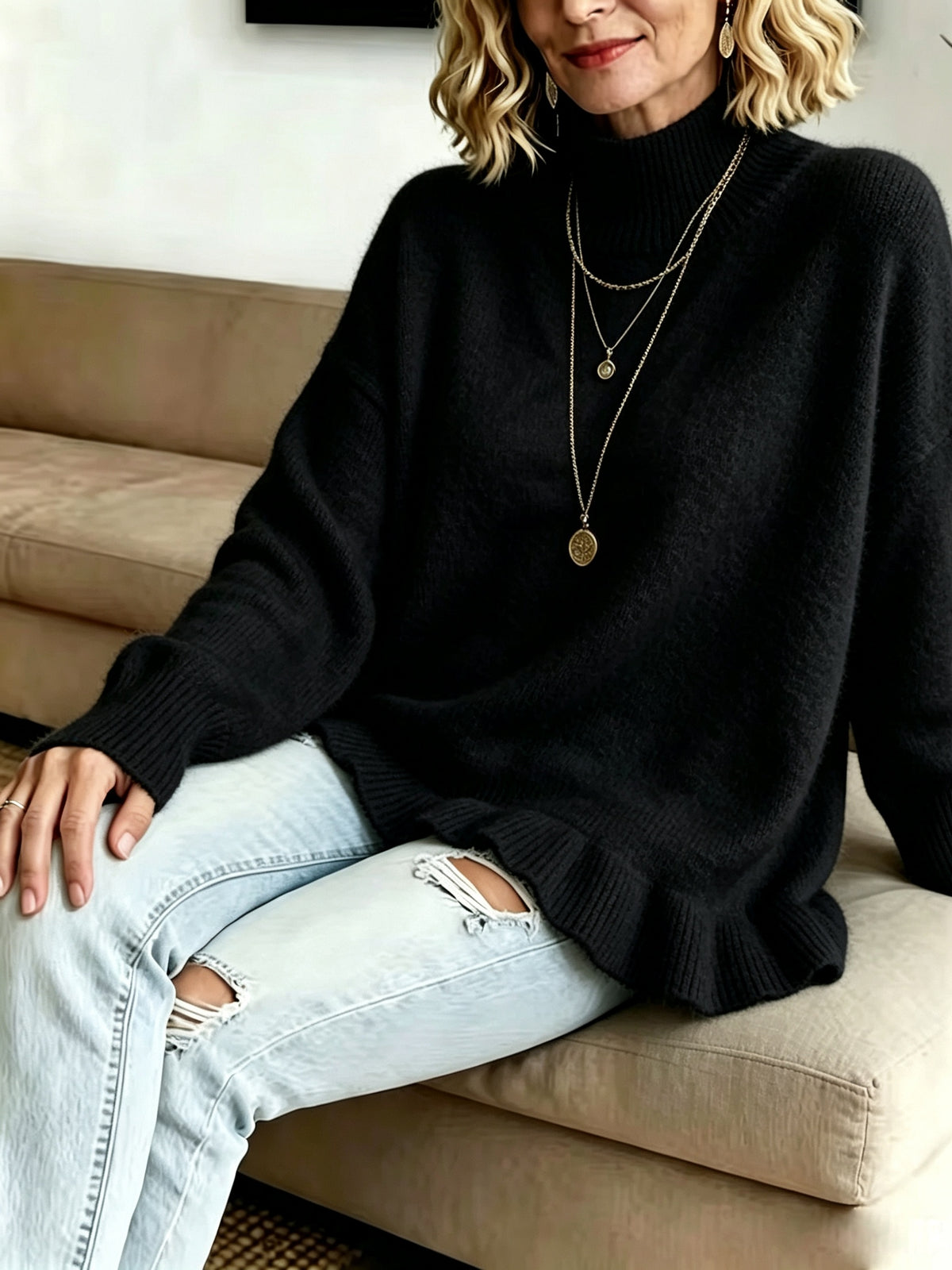 Pull grande taille, manches longues, mise en situation