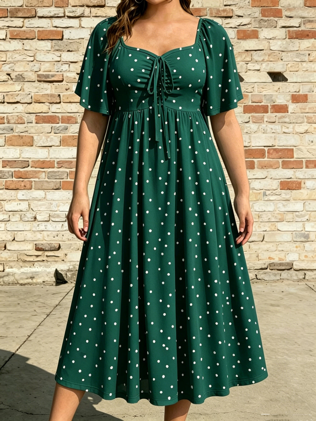 Robe mi-longue grande taille — Pois, taille sous poitrine
