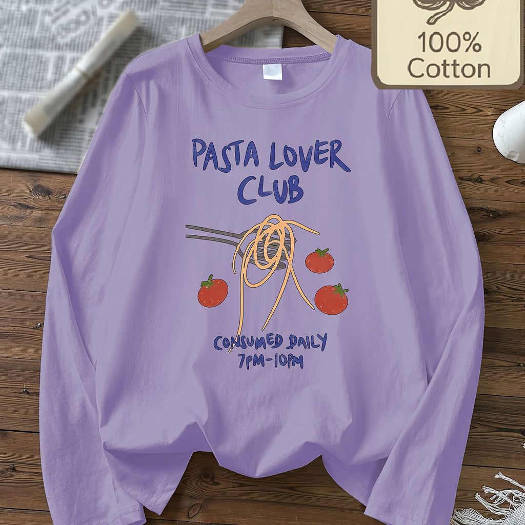 Top grande taille, col rond, manches longues, toucher naturel — composition : 100% Coton