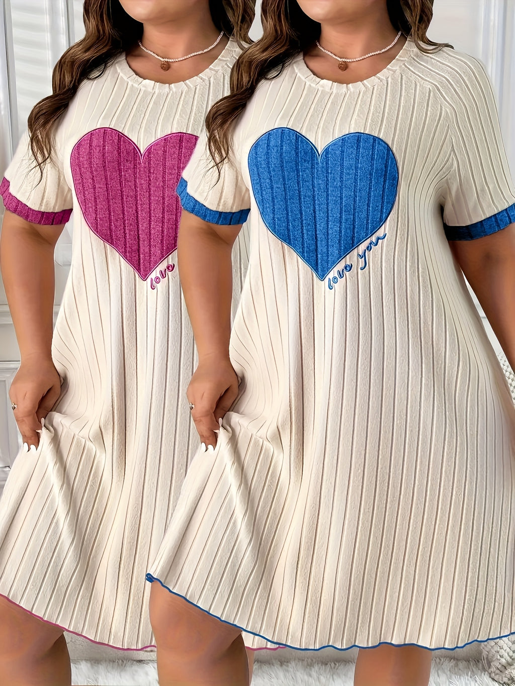 Chemise de grande taille, lot de 2 à cœur appliqué